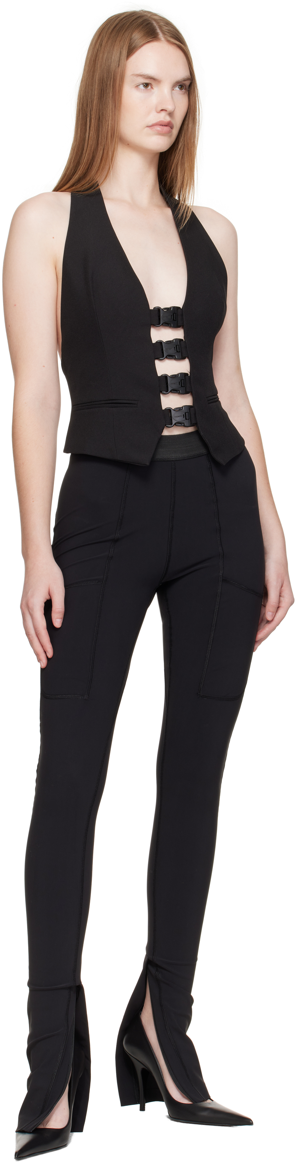 Coperni Women Multi Bukle Waistcoat Satin Vest In Black