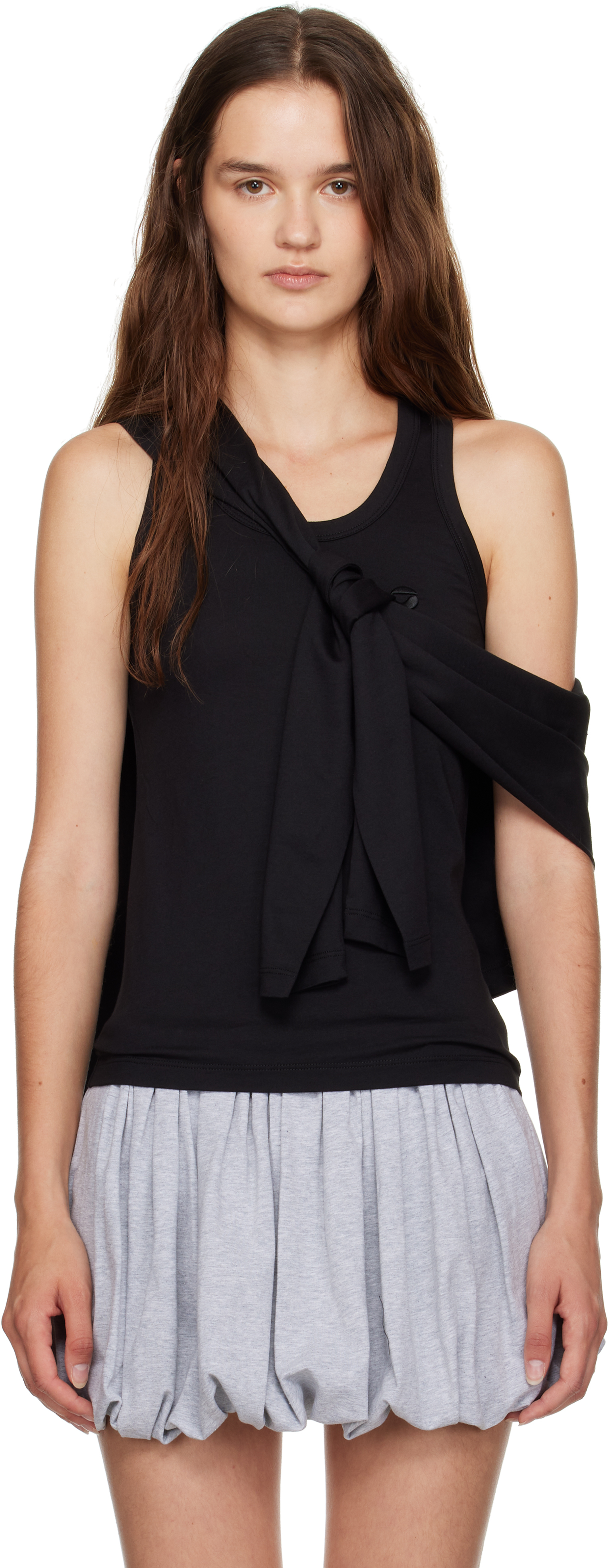 Black Knotted Jersey Tank Top