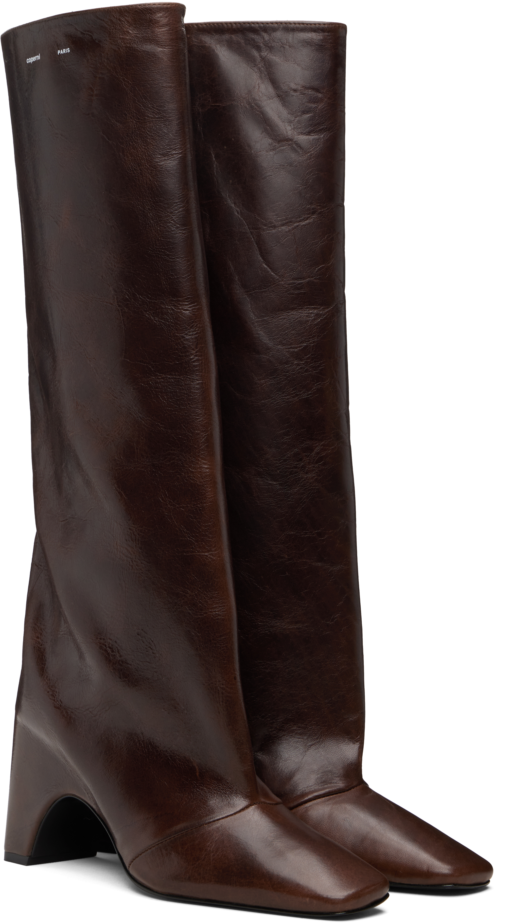 Coperni Bridget 90 Leather Knee-high Boots In Brown