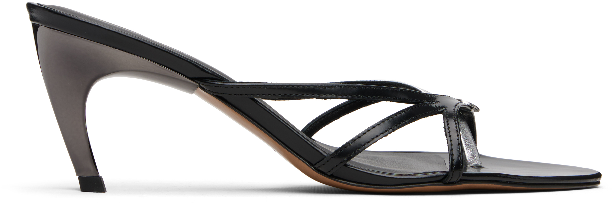 Black & Silver Low Strap Heeled Sandals