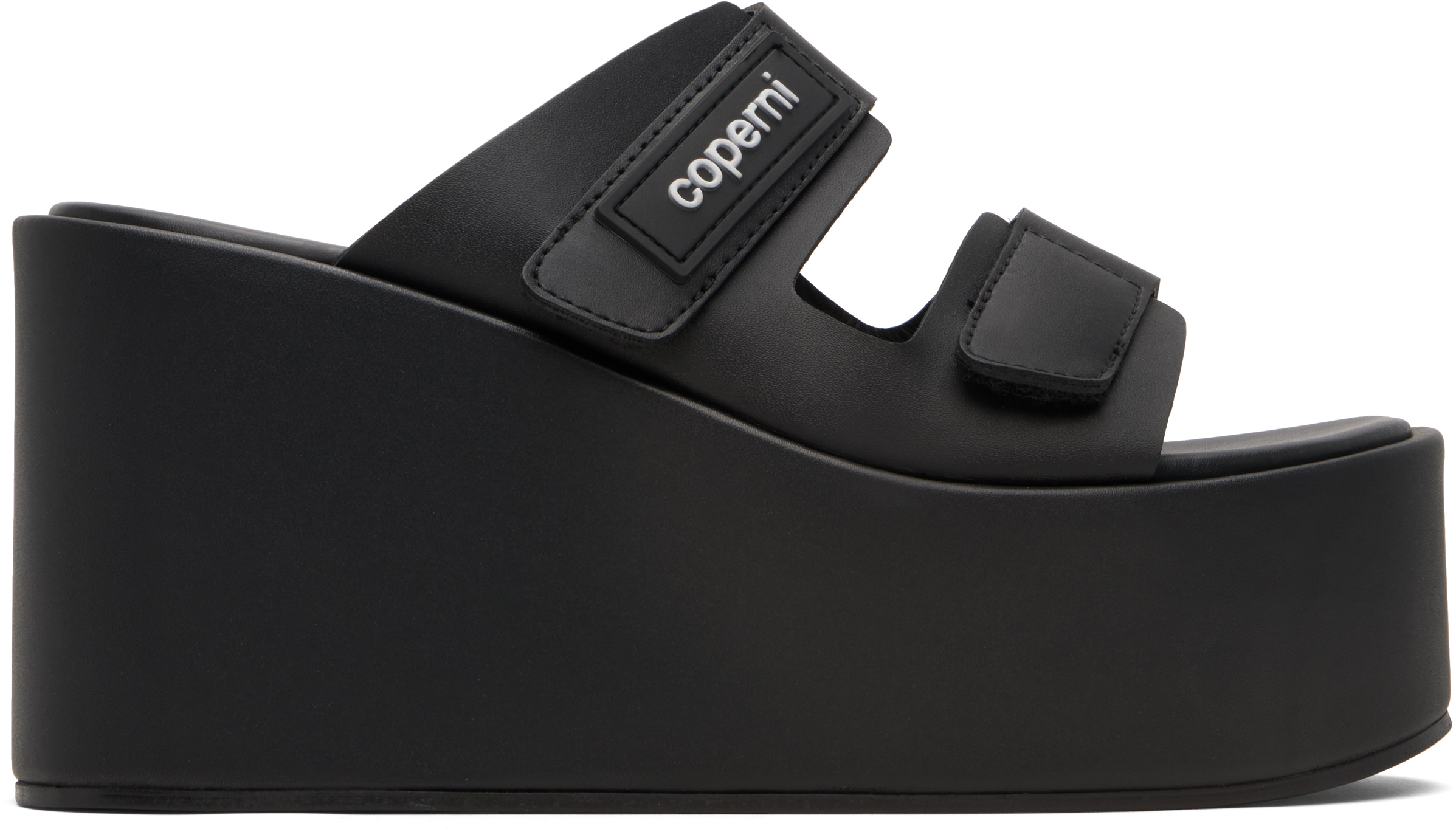 Black Patch Wedge Sandals