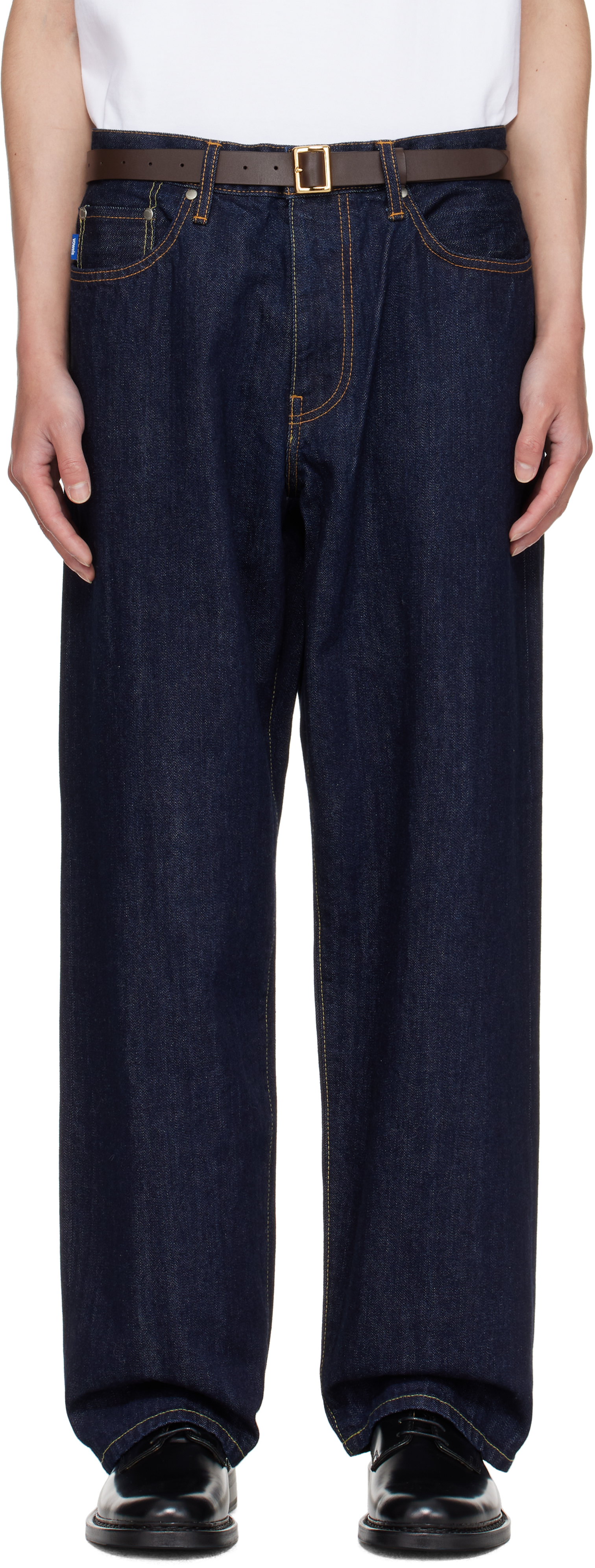 Vowels Navy Baggy Jeans In Animal Print