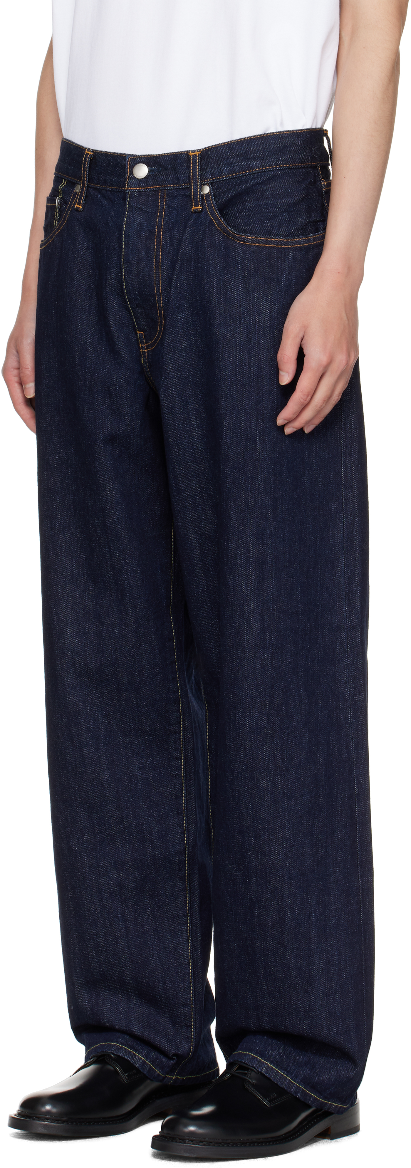 Vowels Navy Baggy Jeans In Animal Print