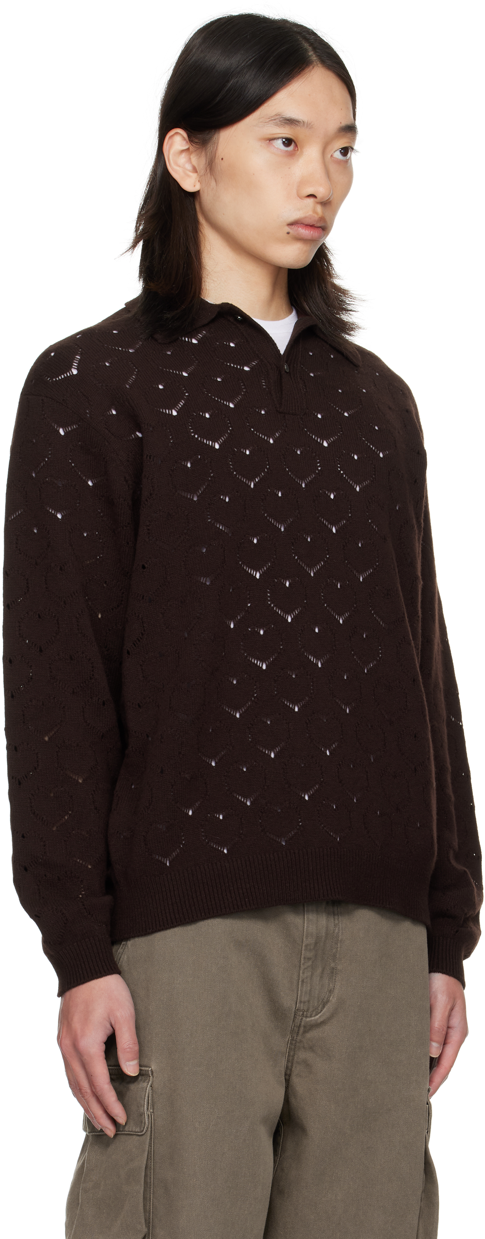 Vowels Brown Eyelet Polo In Brown