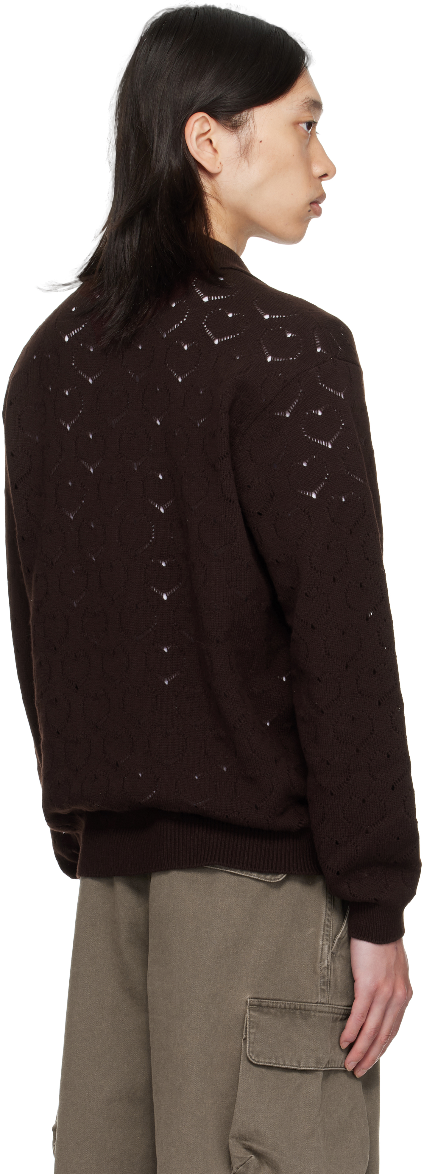 Vowels Brown Eyelet Polo In Brown