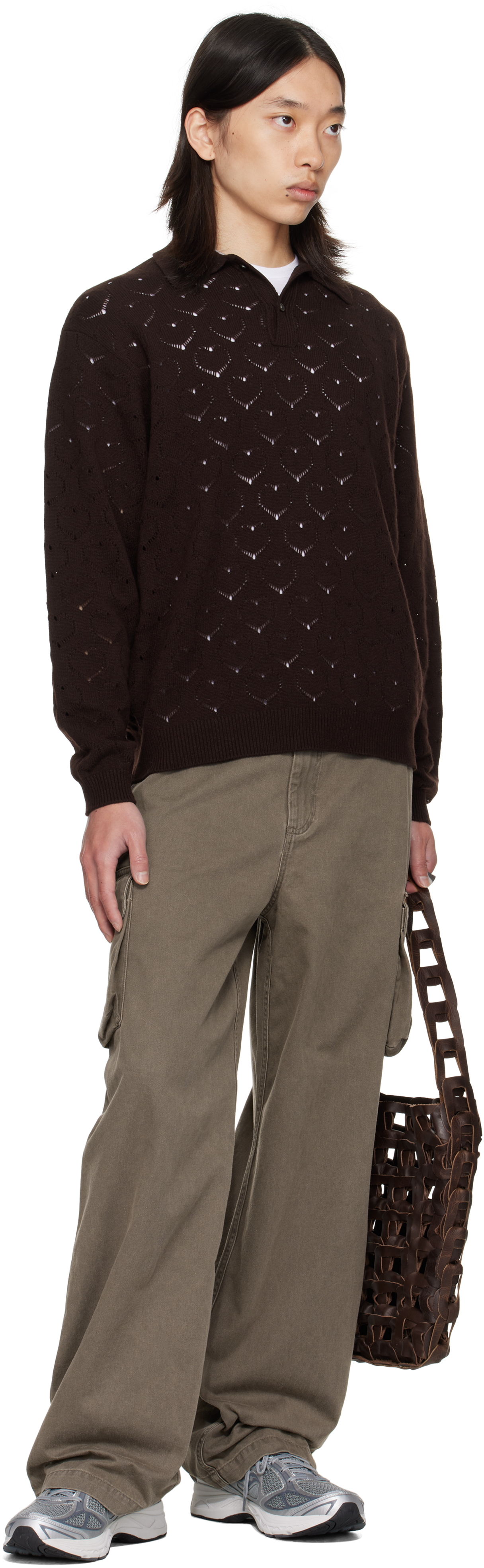 Vowels Brown Eyelet Polo In Brown