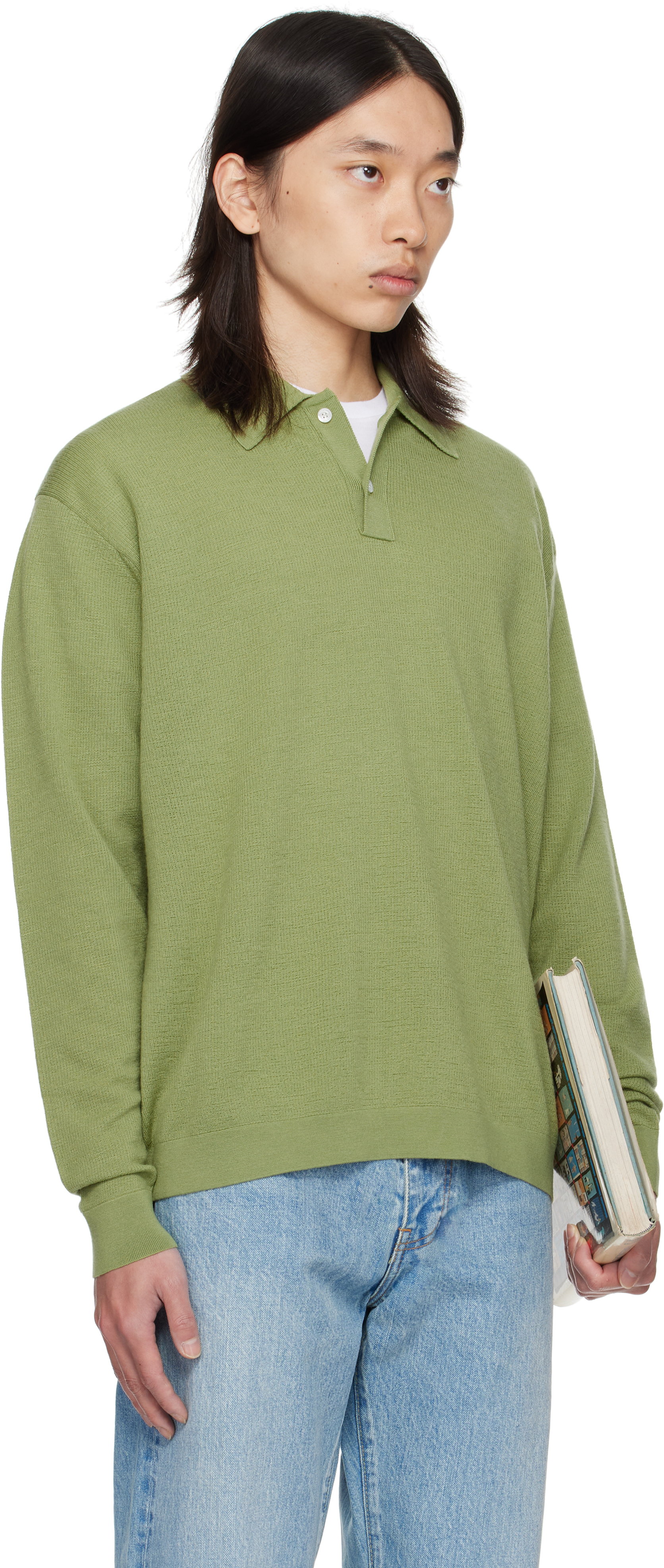 Vowels Green Light Weight Knit Polo In Green