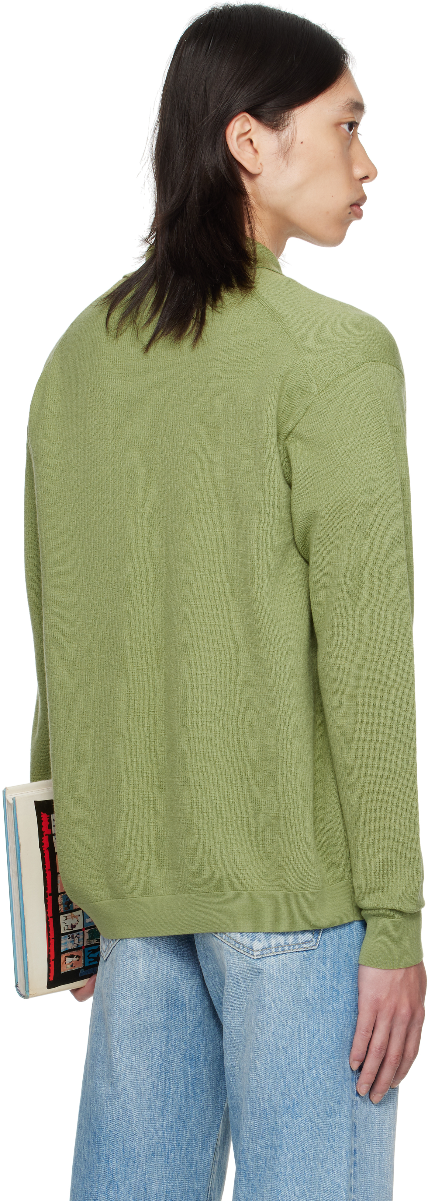 Vowels Green Light Weight Knit Polo In Green