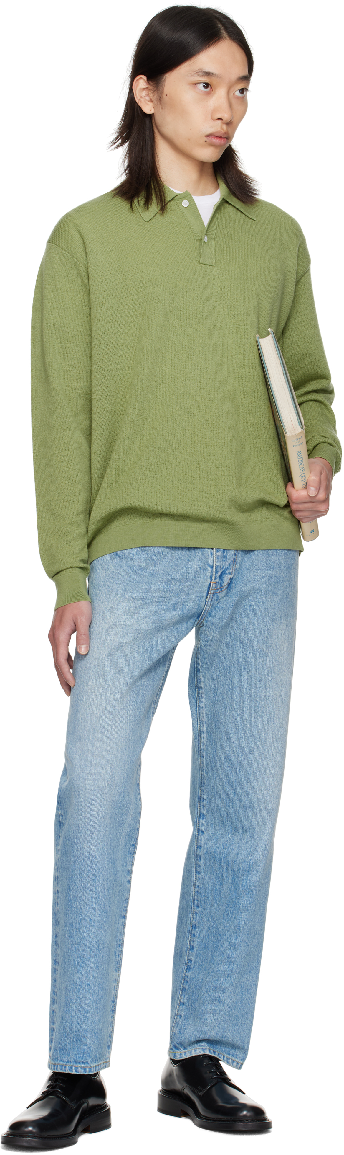 Vowels Green Light Weight Knit Polo In Green