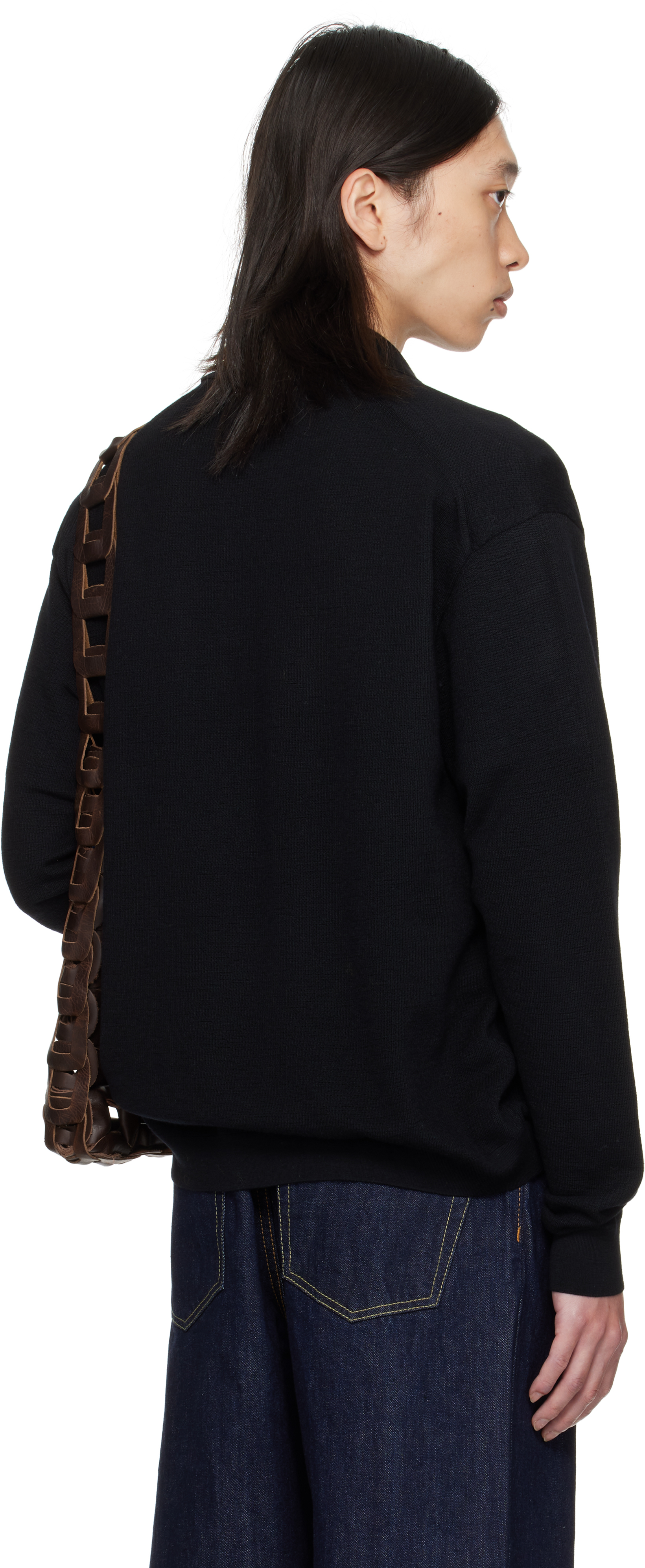 Vowels Black Light Weight Knit Polo In Black