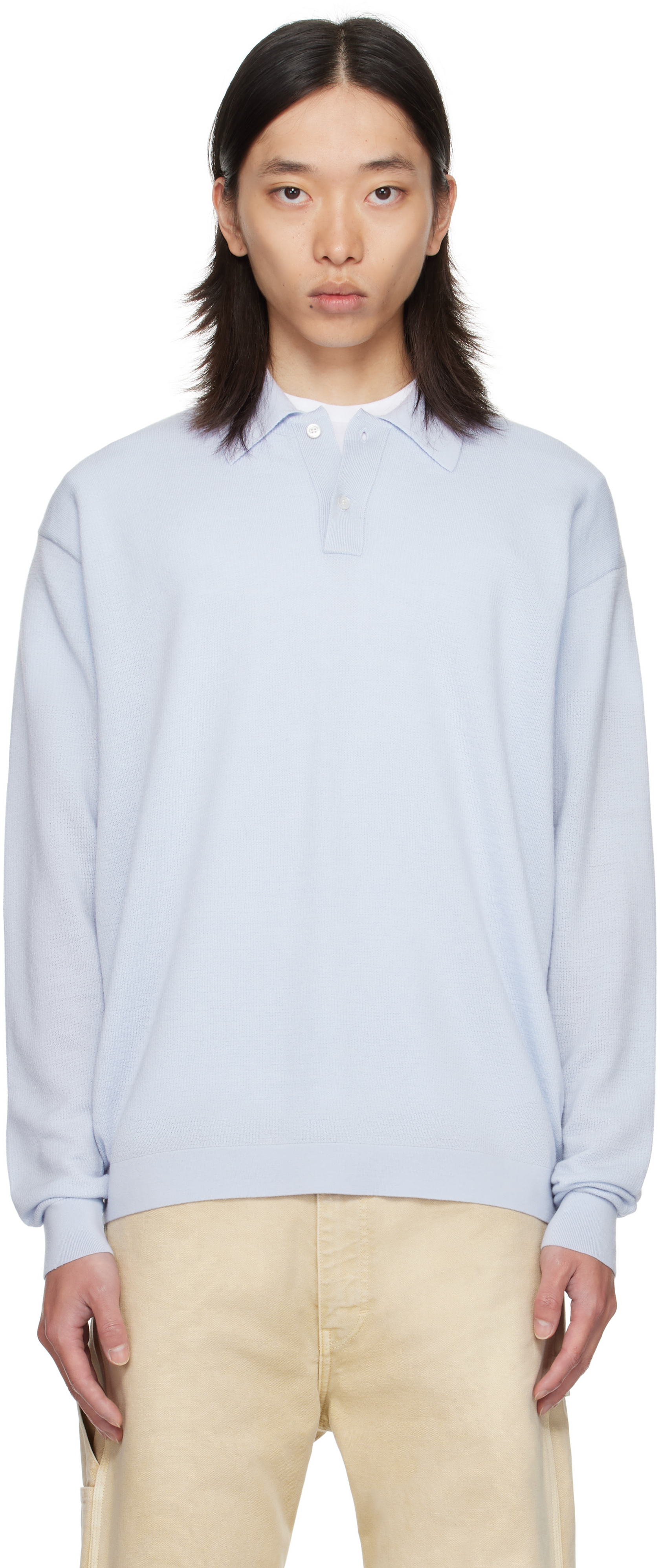 Vowels Blue Light Weight Knit Polo In Blue