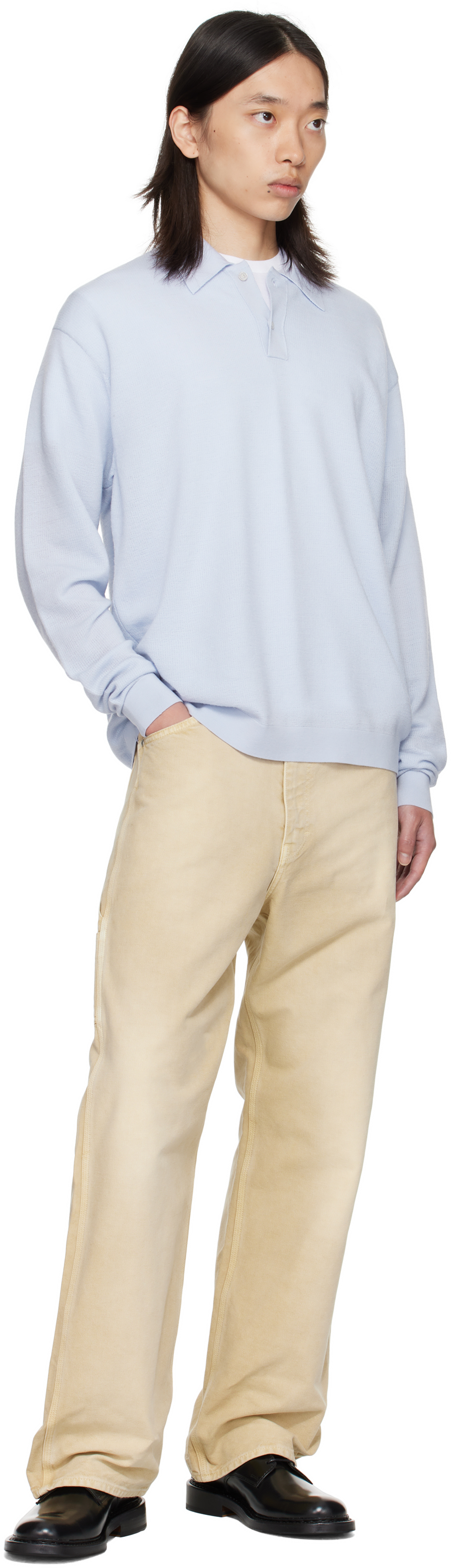Vowels Blue Light Weight Knit Polo In Blue