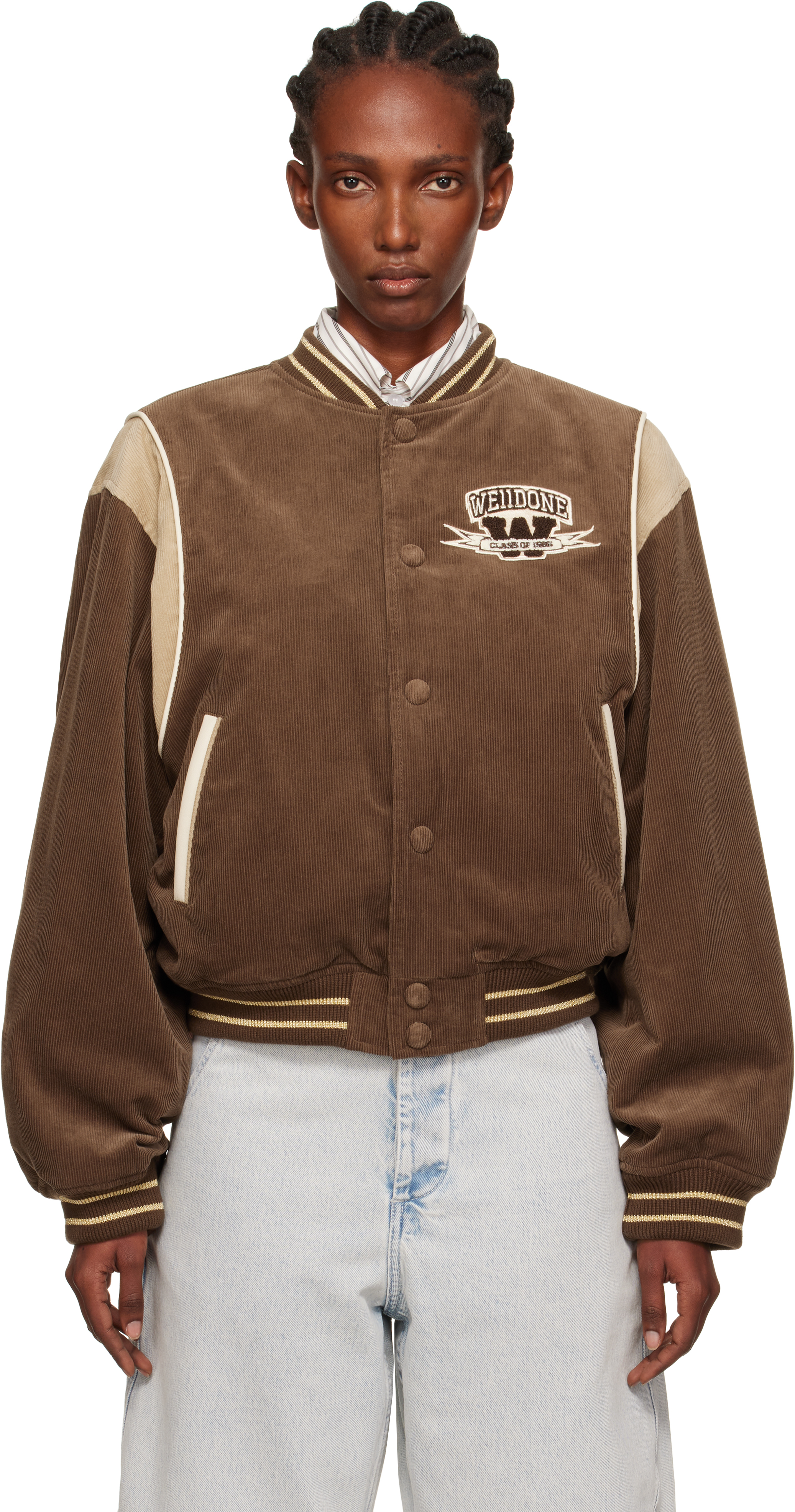 Brown College Corduroy Varsity Jacket
