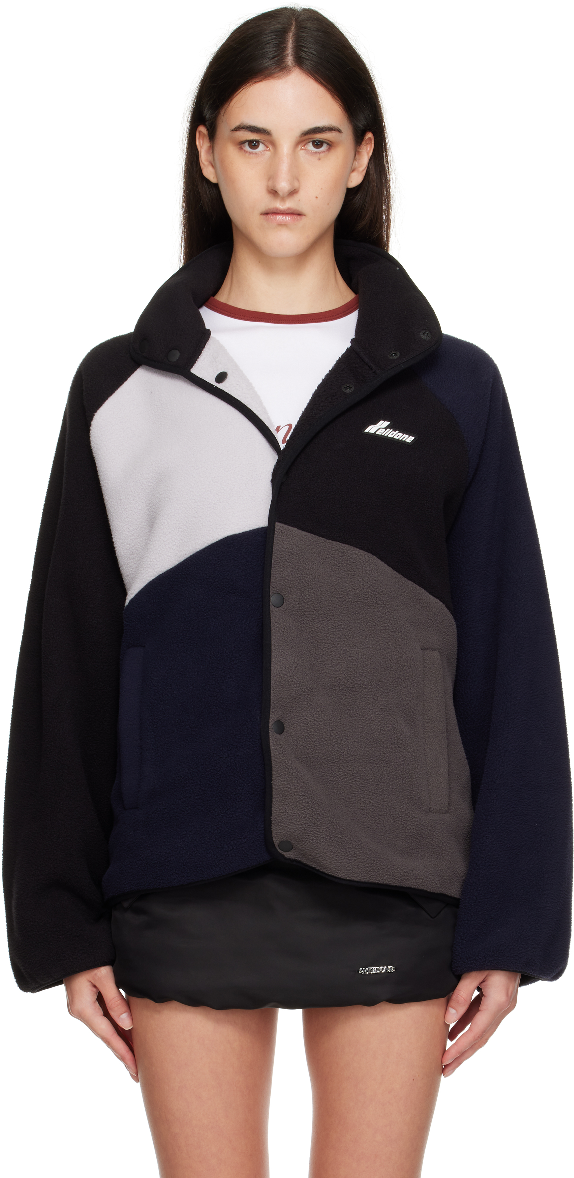 We11 Done Black Colorblock Fleece Jacket In Multi