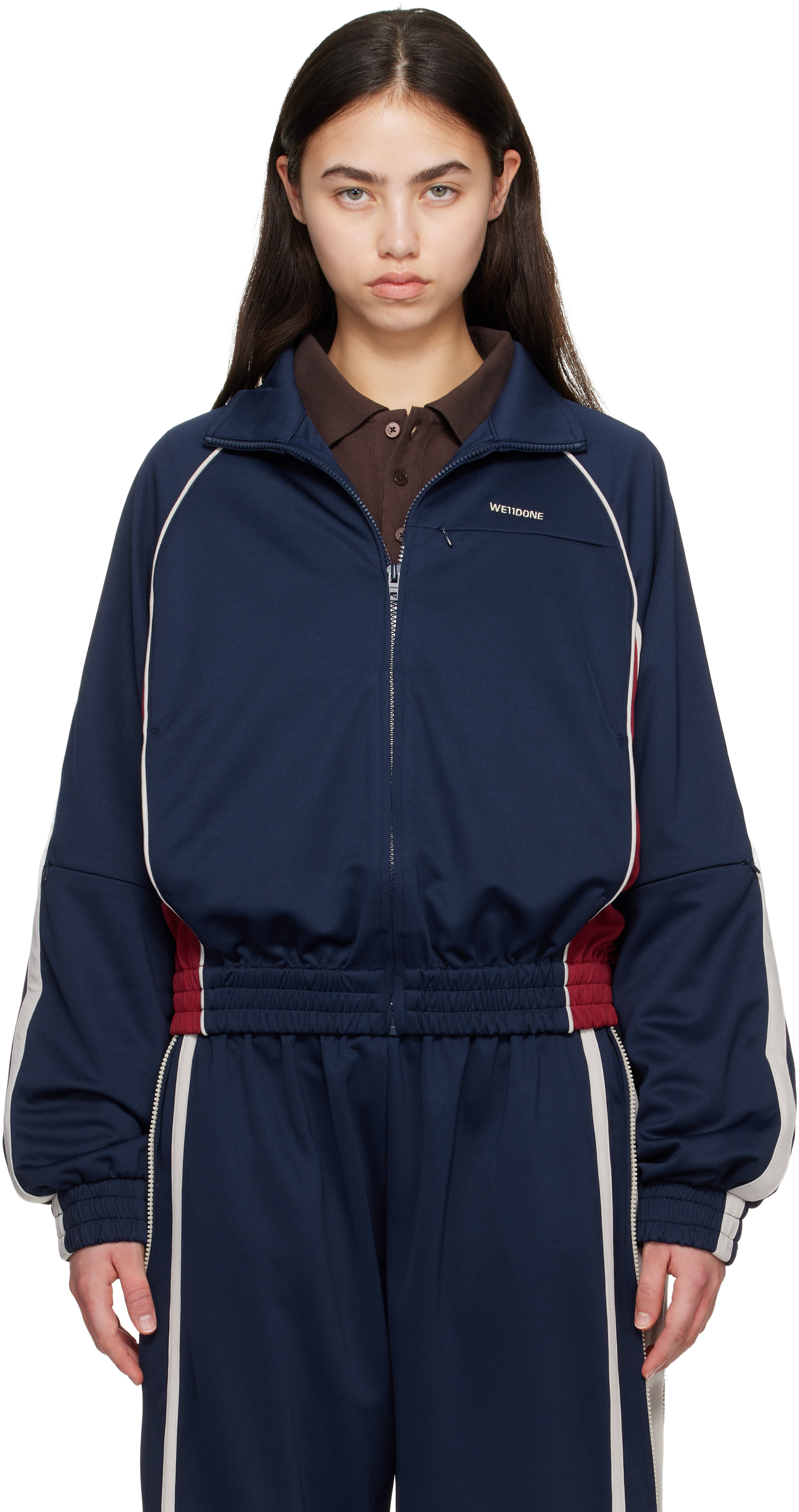 We11done Navy Color-Block Track Jacket