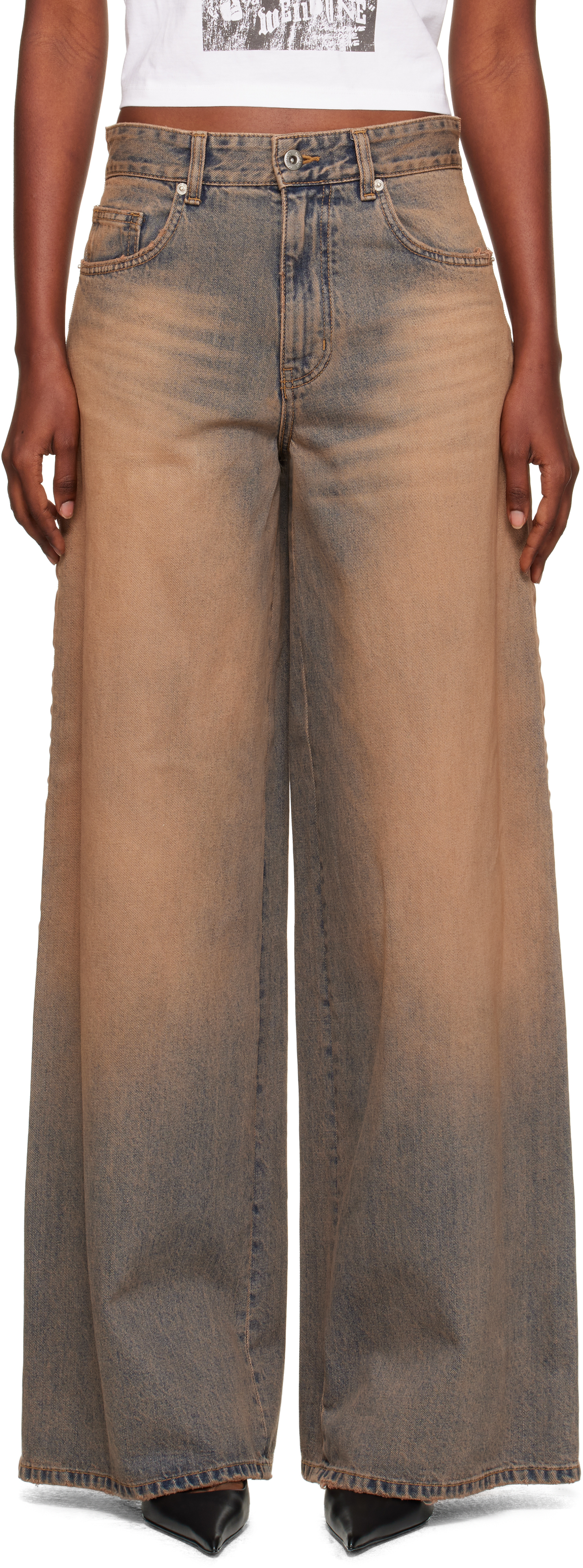 Blue & Beige Side-Striped Jeans