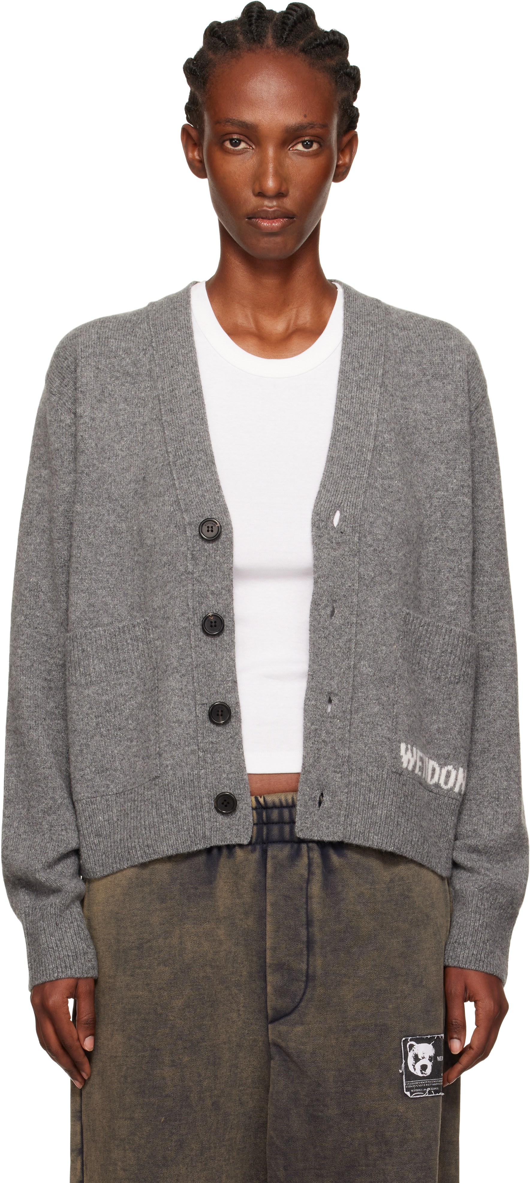 Gray Pocket Logo Knit Cardigan