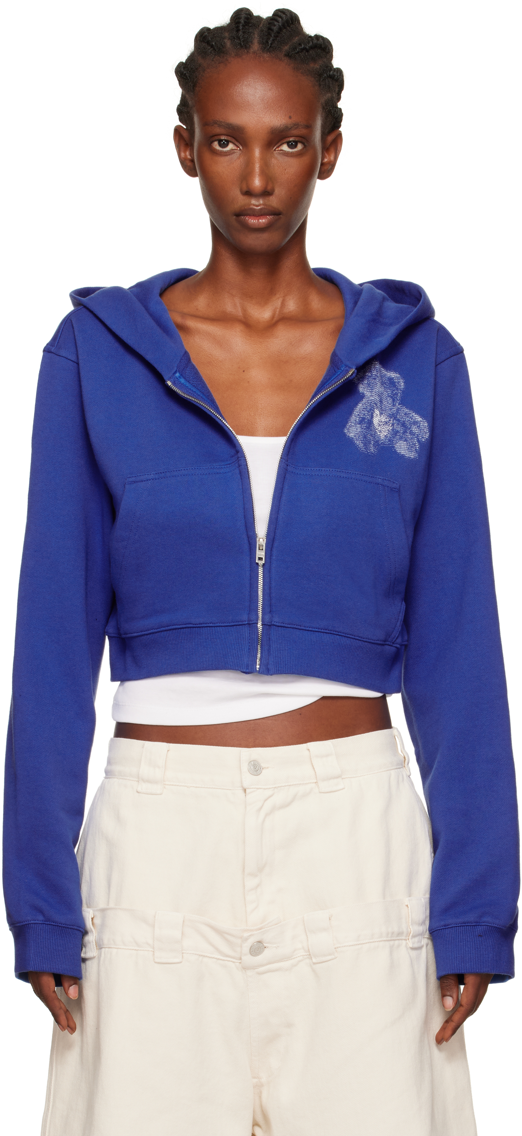 Blue Teddy Bear Slim-Fit Zip-Up Hoodie