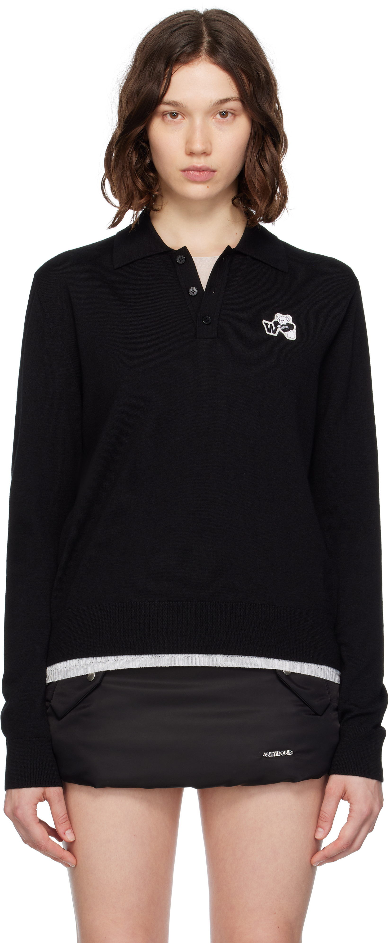 Black Wool Patched Logo Polo