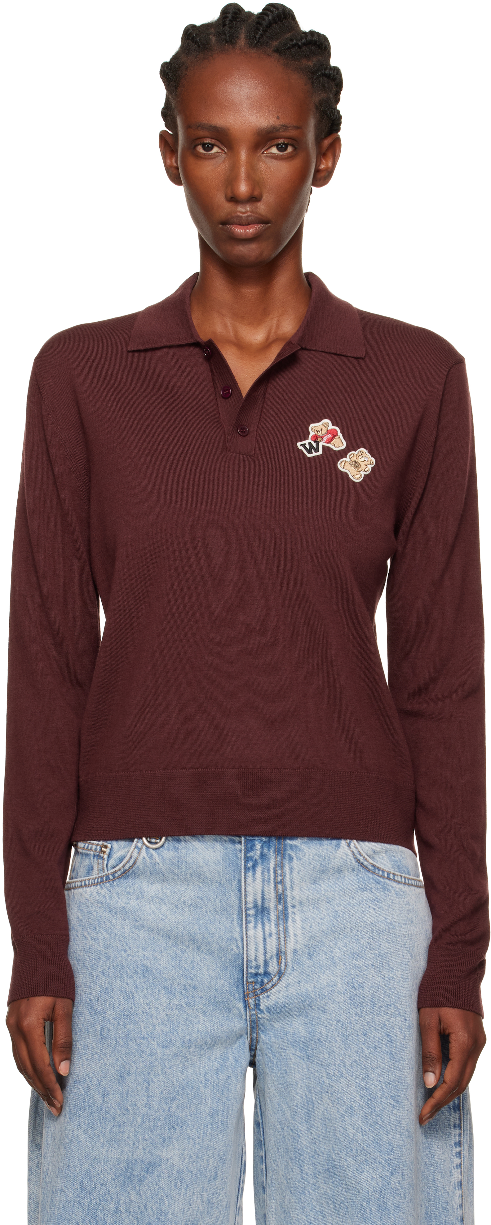 Burgundy Double Patched Knit Polo