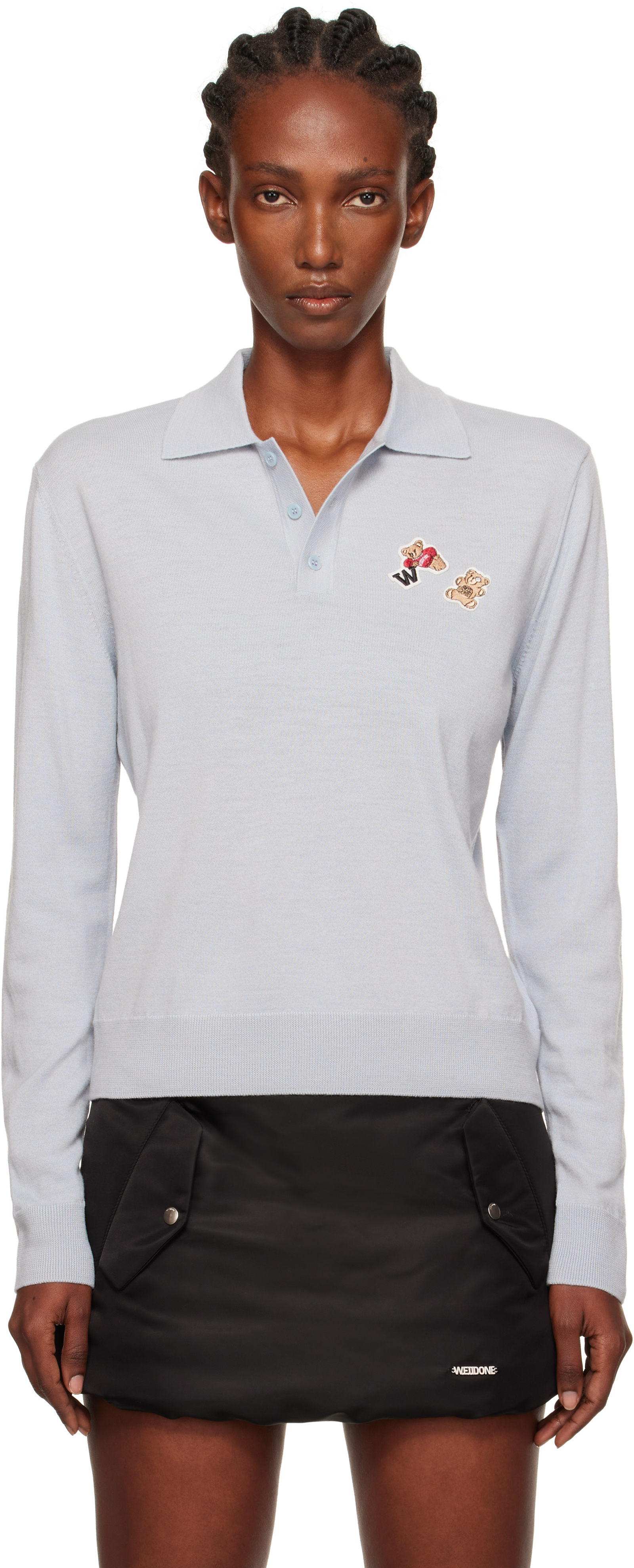 Blue Double Patched Knit Polo