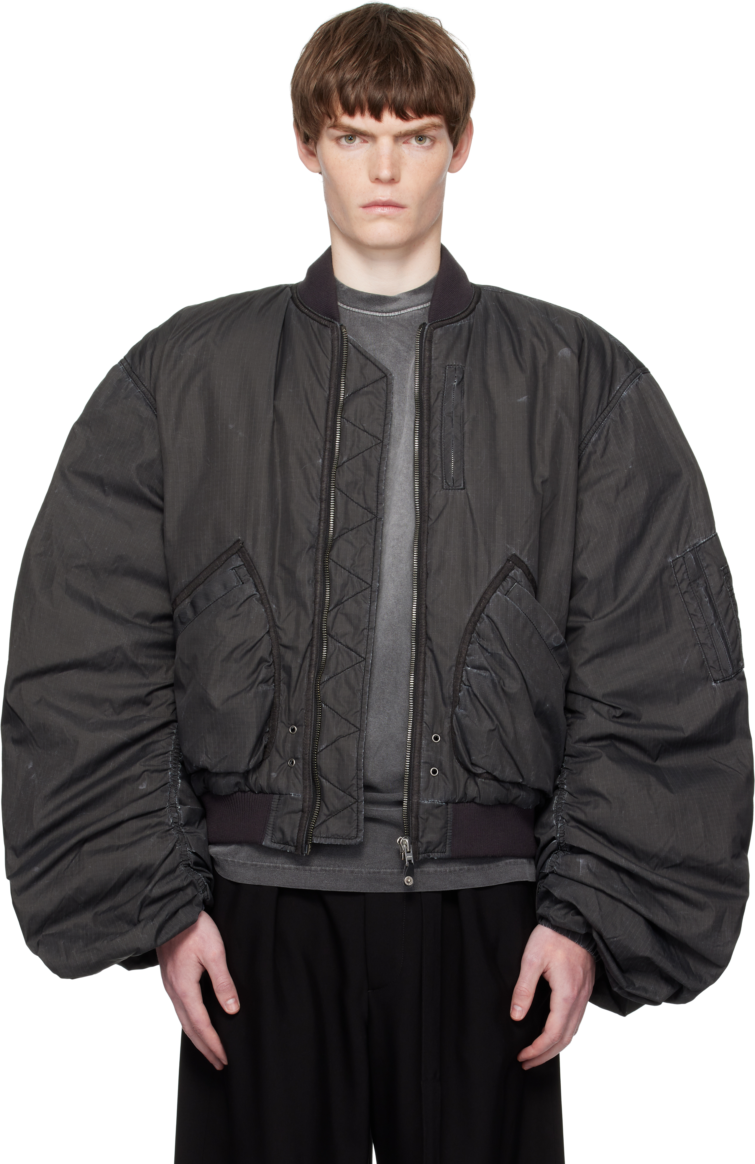 Black Washed Nylon Bomber Jacket