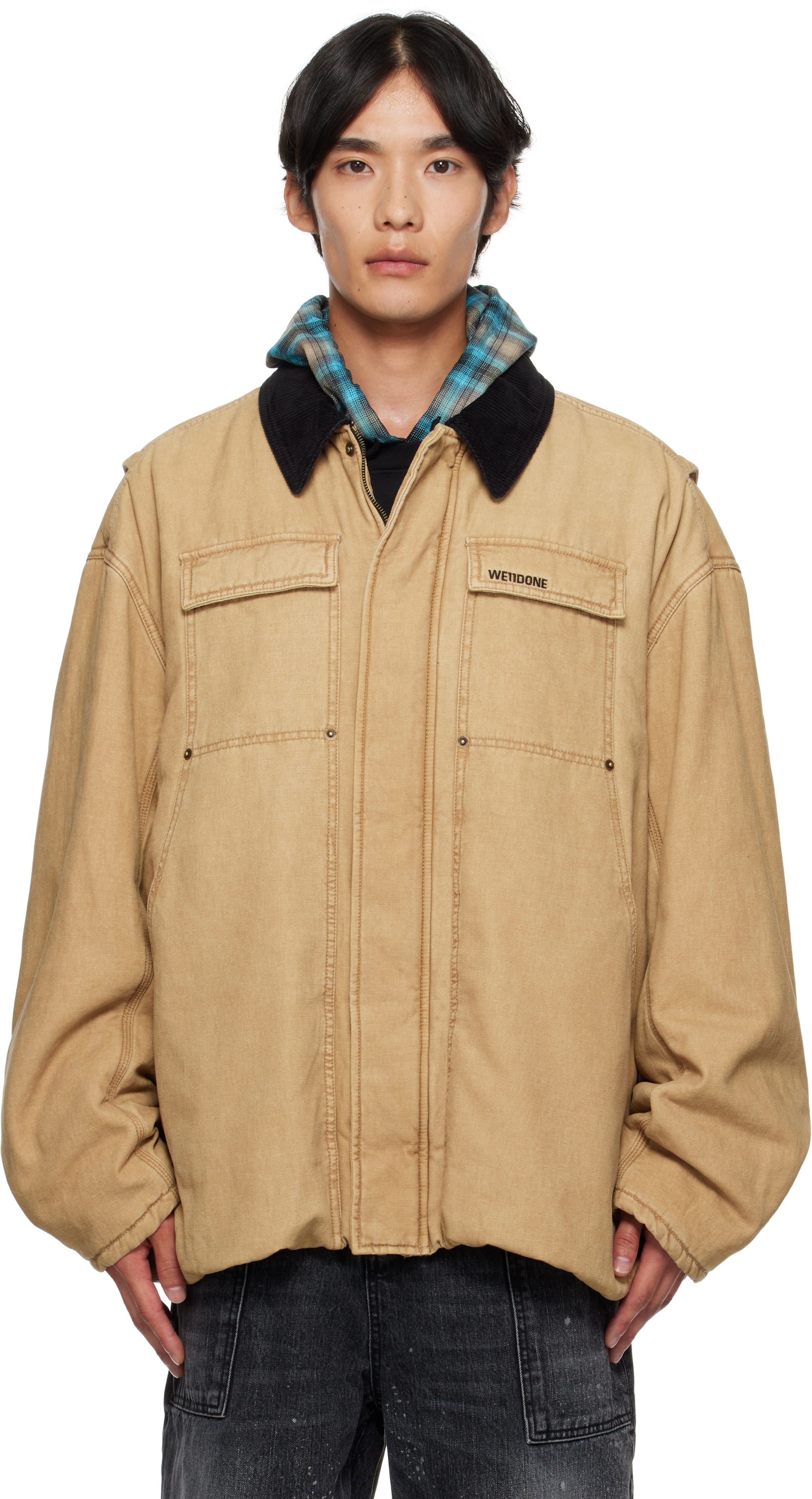 Beige Long Washed Work Jacket
