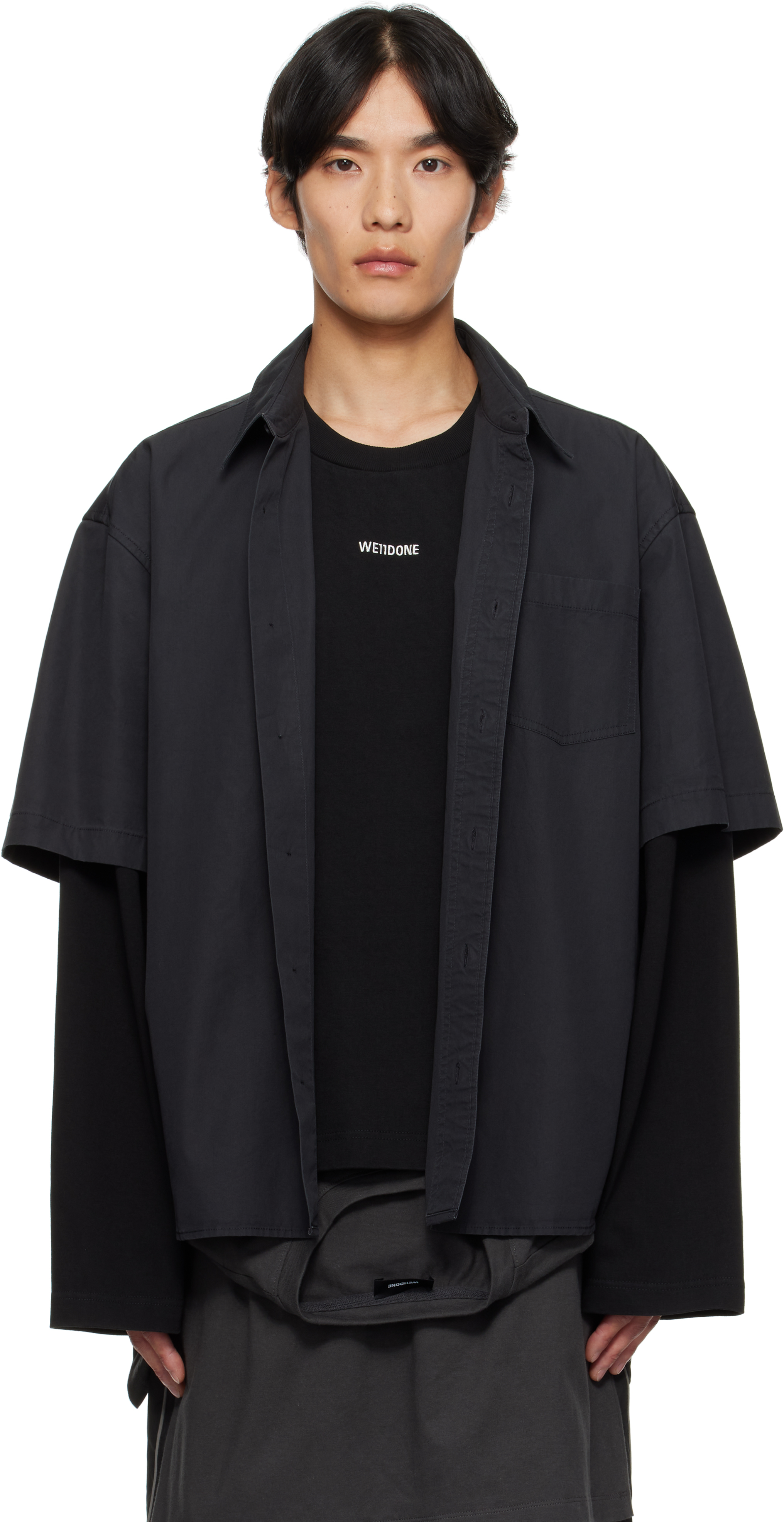 Gray & Black Logo Long-Sleeved Layered Shirt