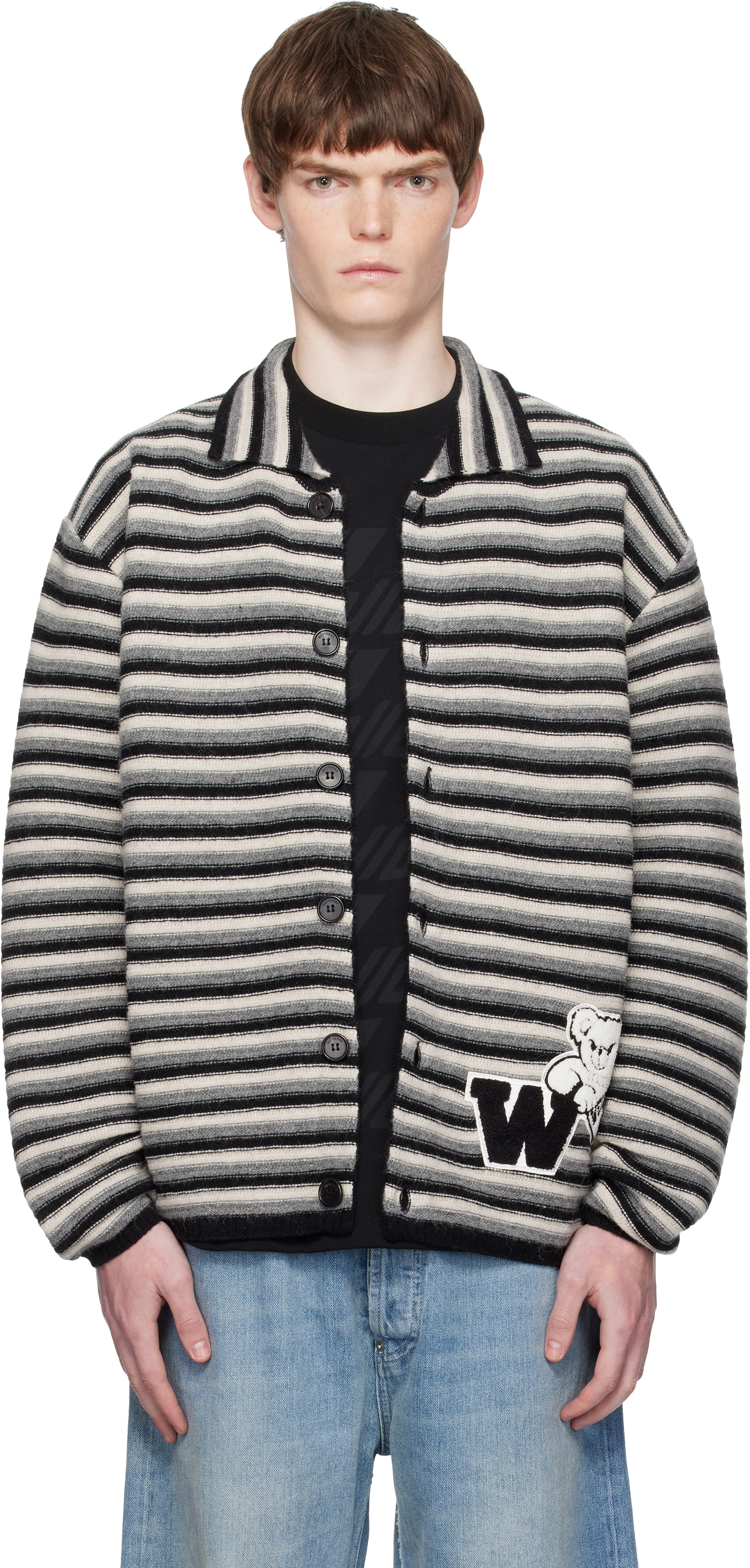 Multicolor Black Stripe Embroidered Cardigan