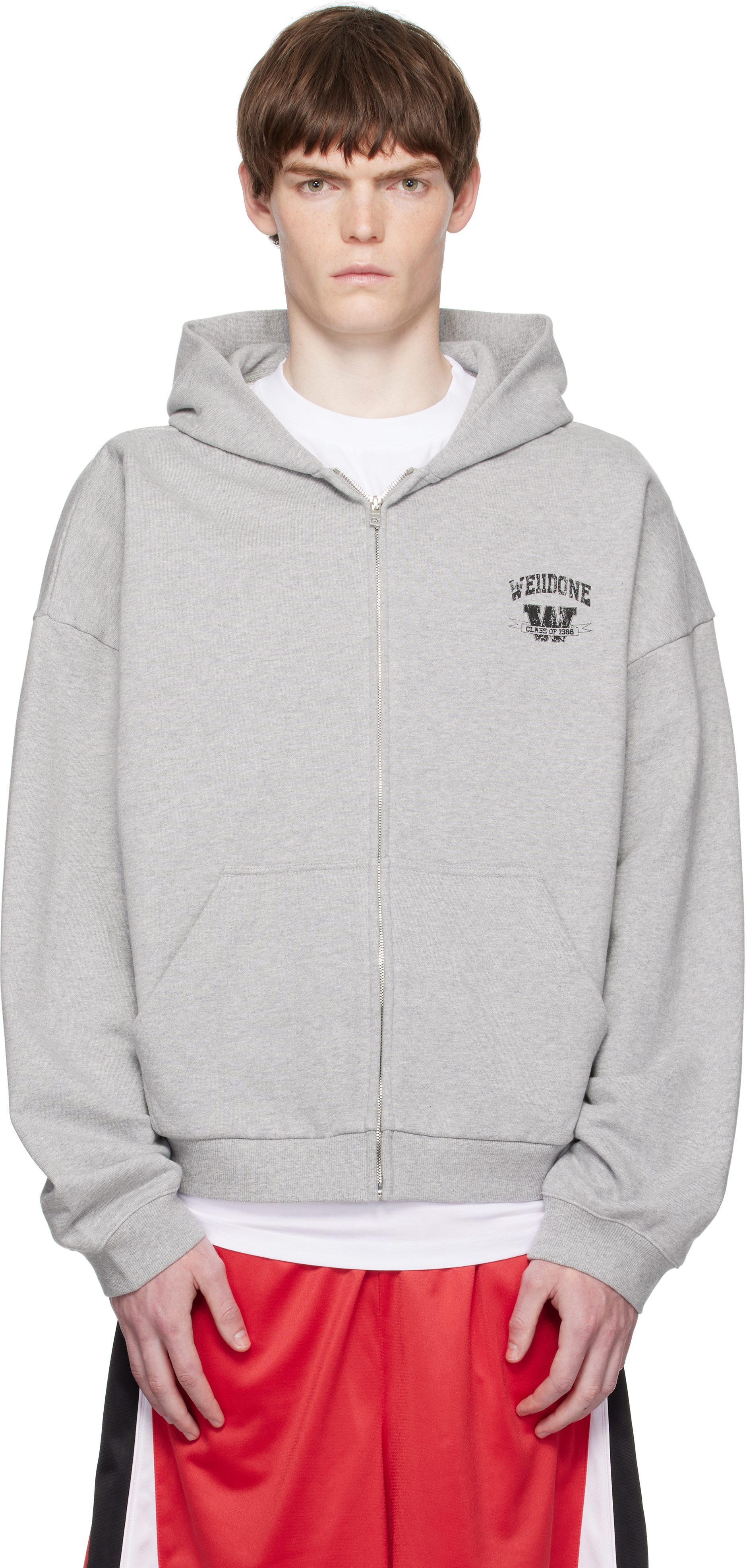 Gray College Zip-Up Hoodie