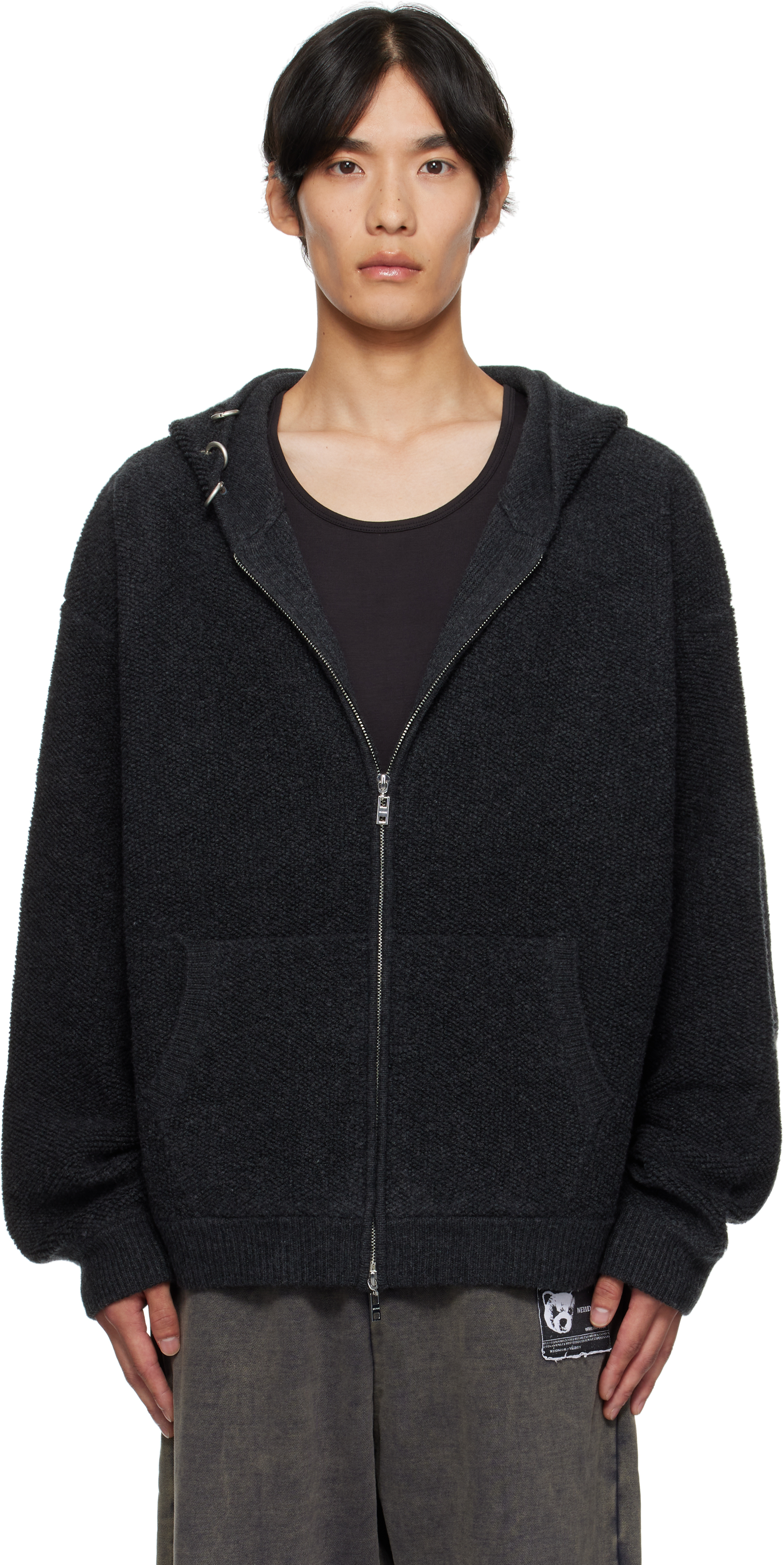 Gray Bouclé Zip-Up Hoodie