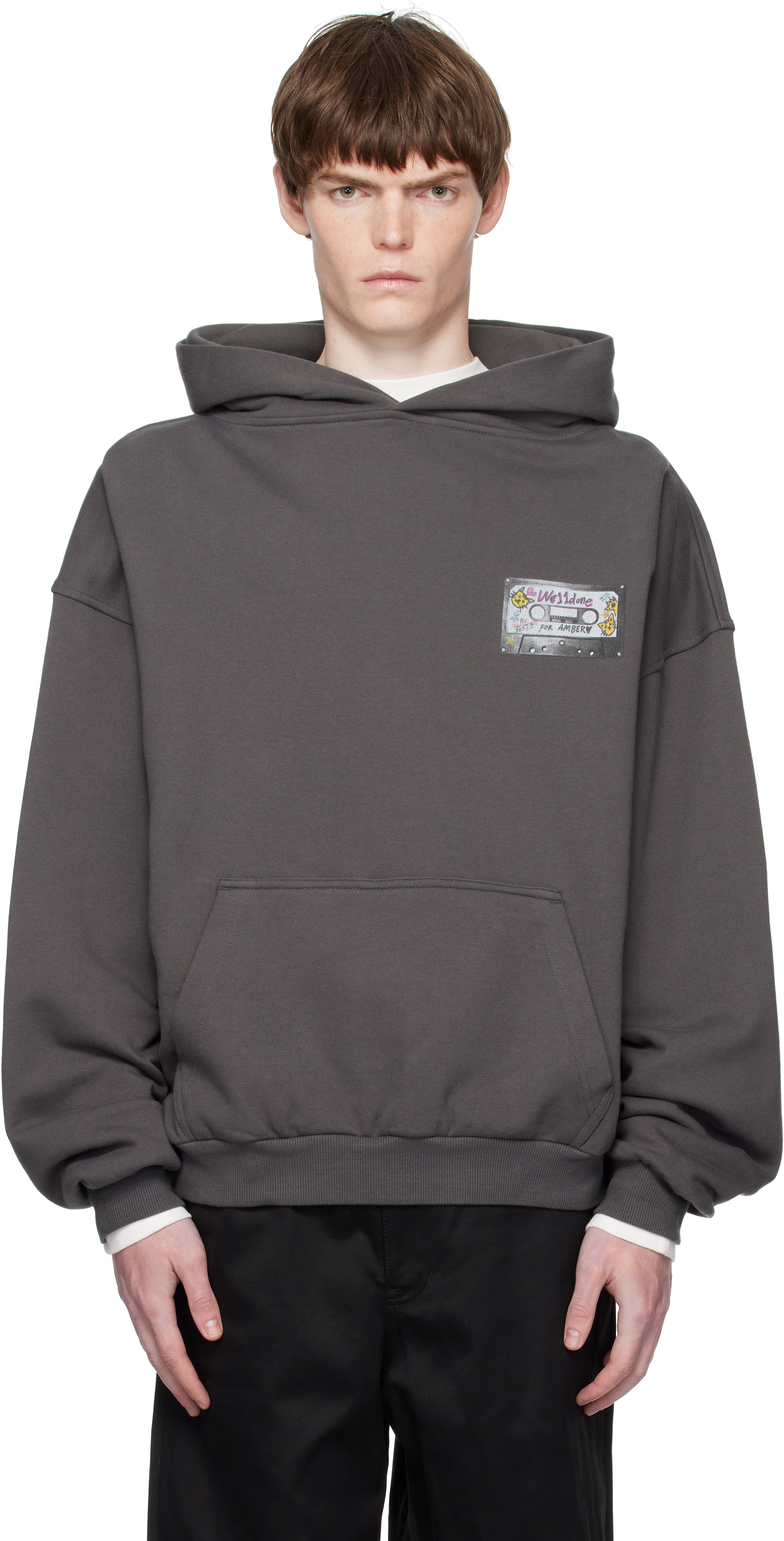 Gray Cassette Tape Print Hoodie