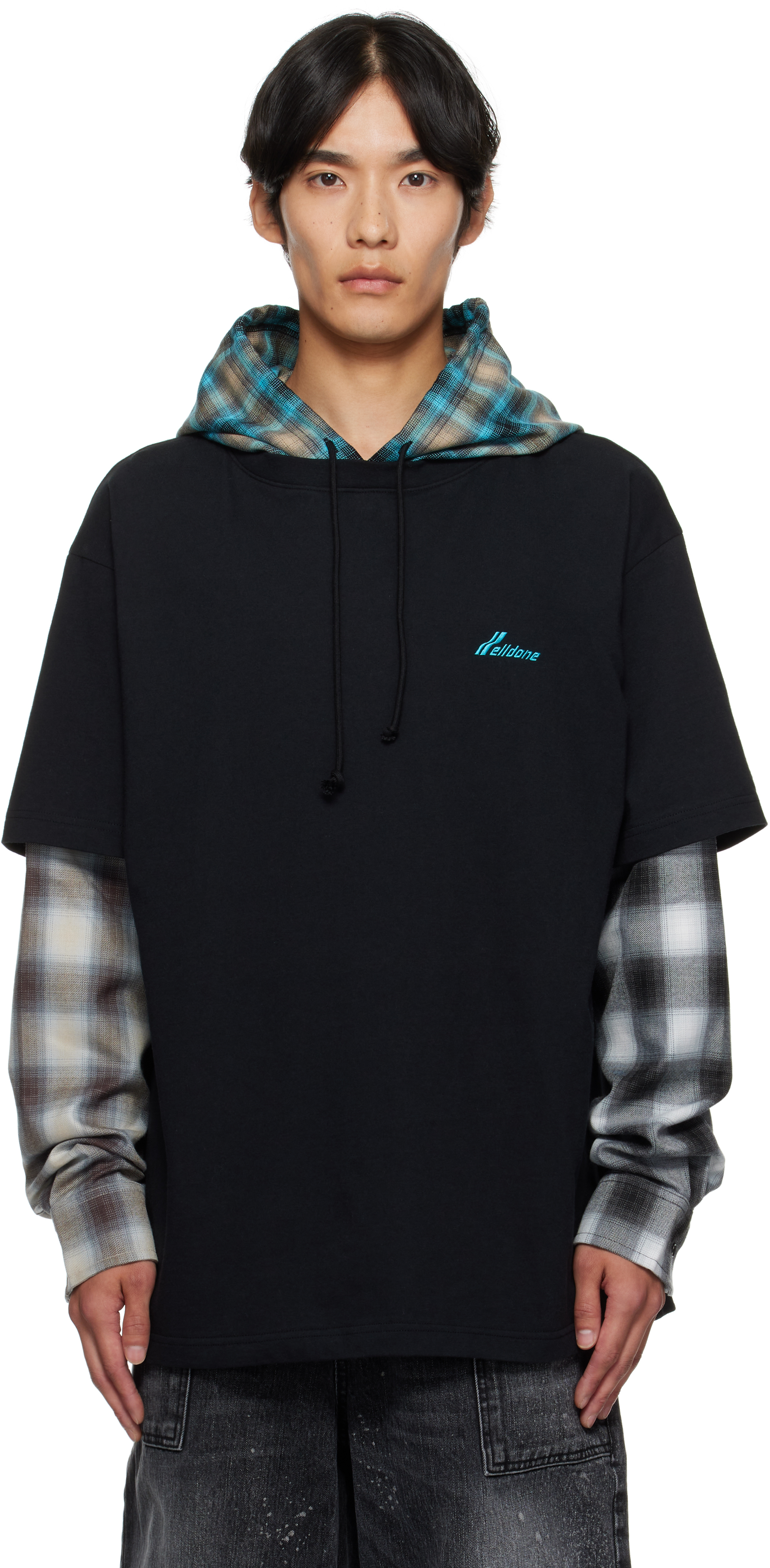 Black Checkered Layered Hoodie
