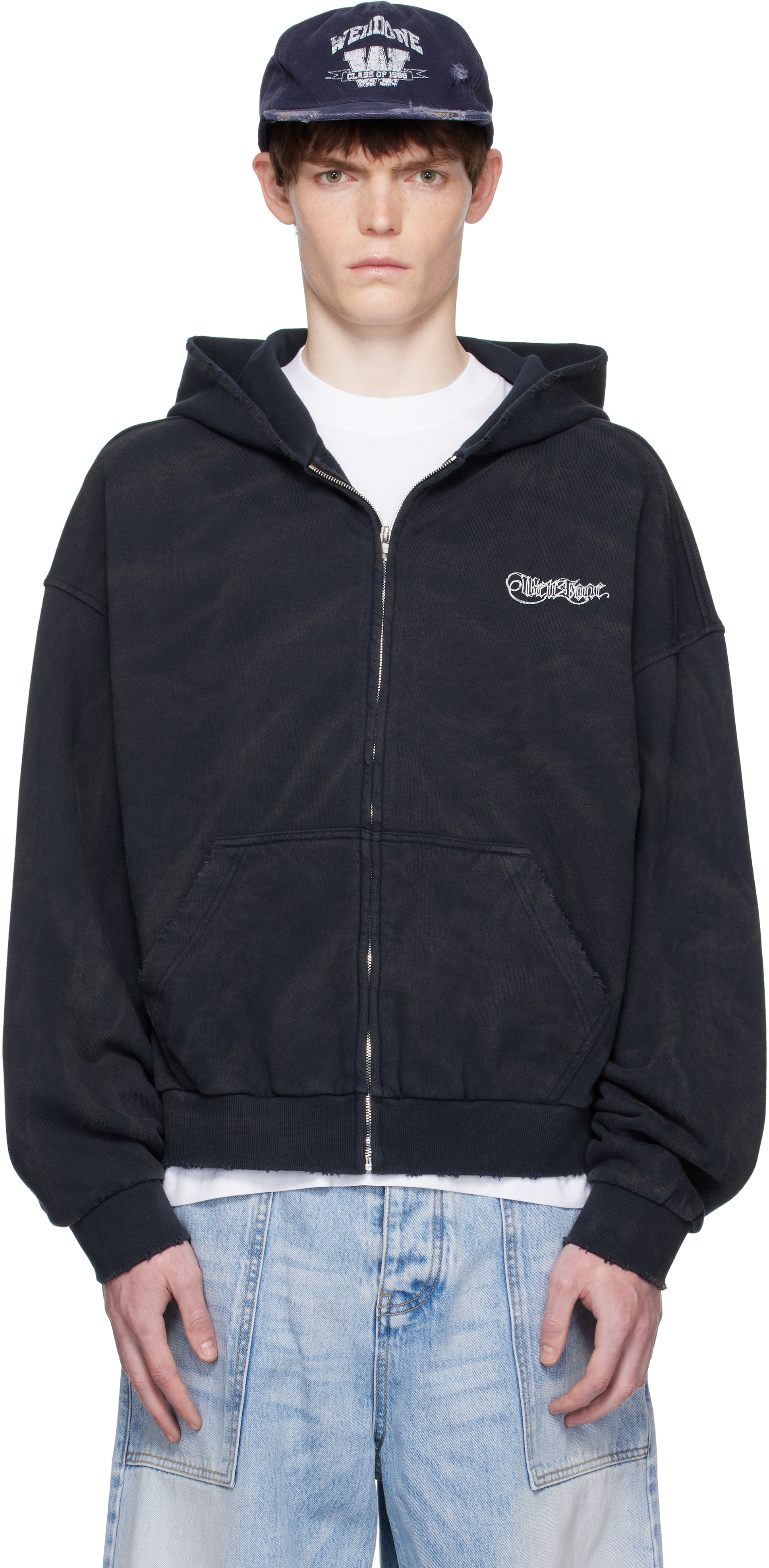 Navy Gothic Logo Printed Hoodie