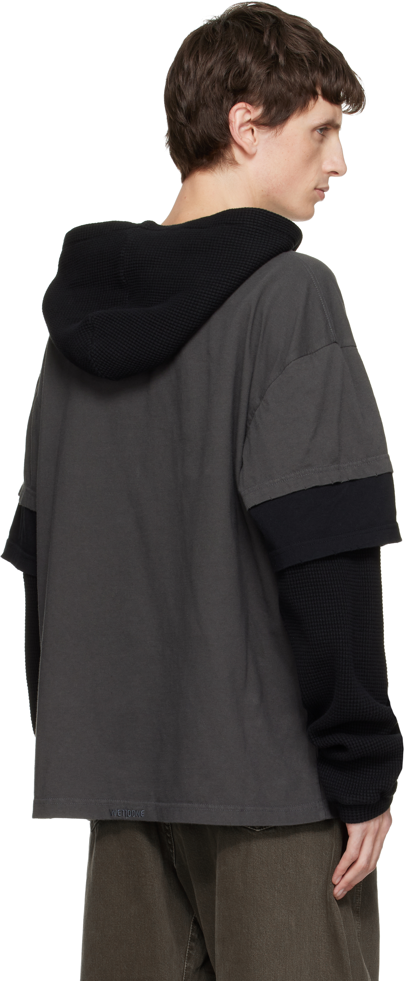 We11 Done Black & Gray Layered-over Hoodie In Multi