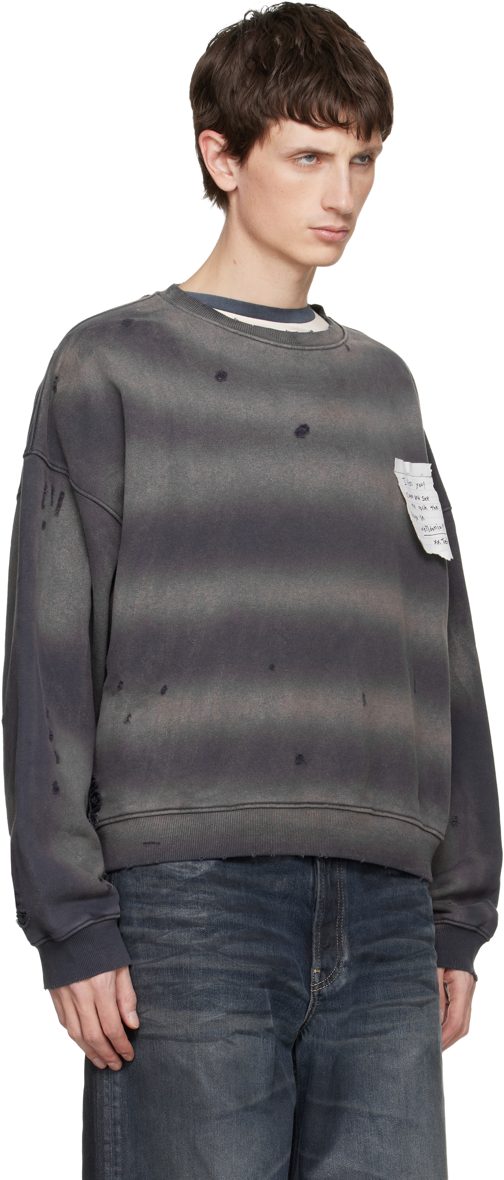 We11 Done Gray Paper Note Grunge Sweatshirt In Multi