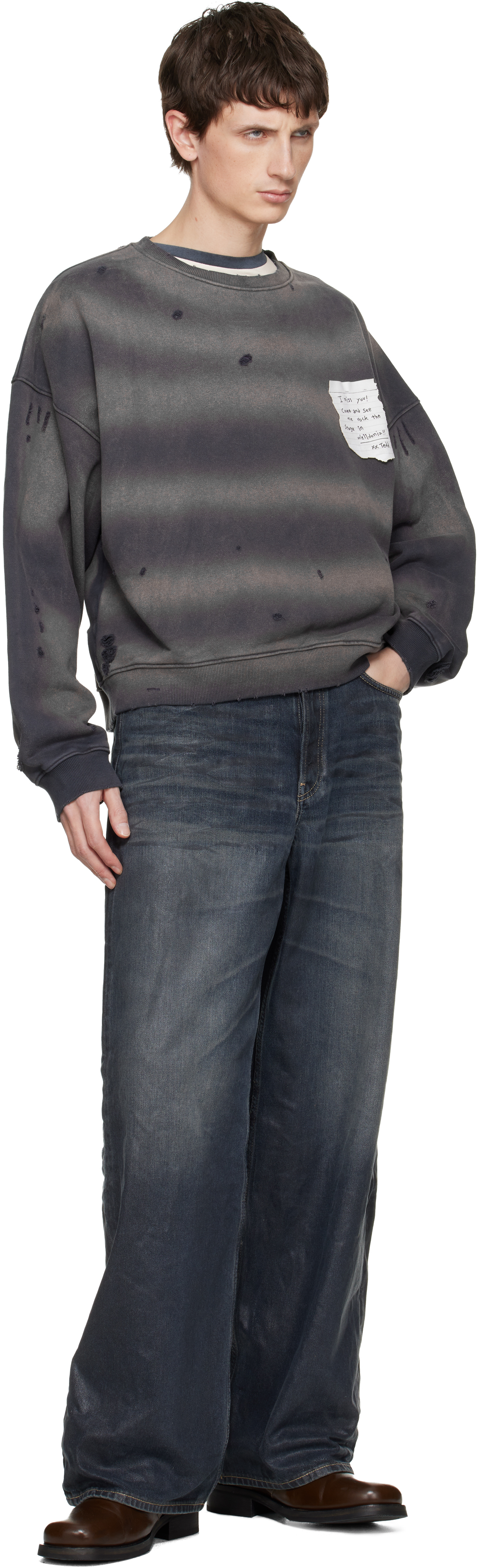 We11 Done Gray Paper Note Grunge Sweatshirt In Multi