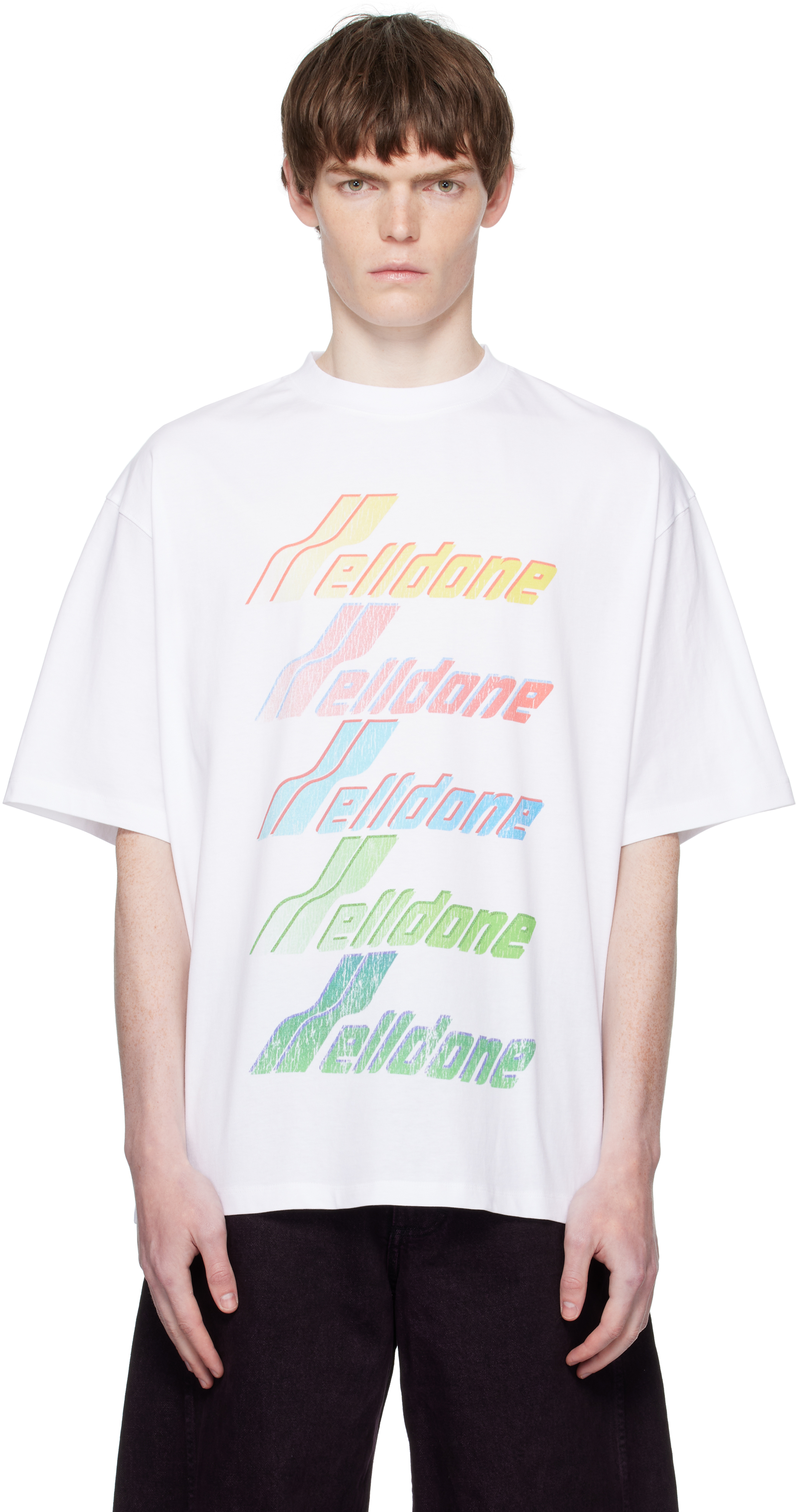 We11done: White Multi Rainbow Logo T-shirt | SSENSE