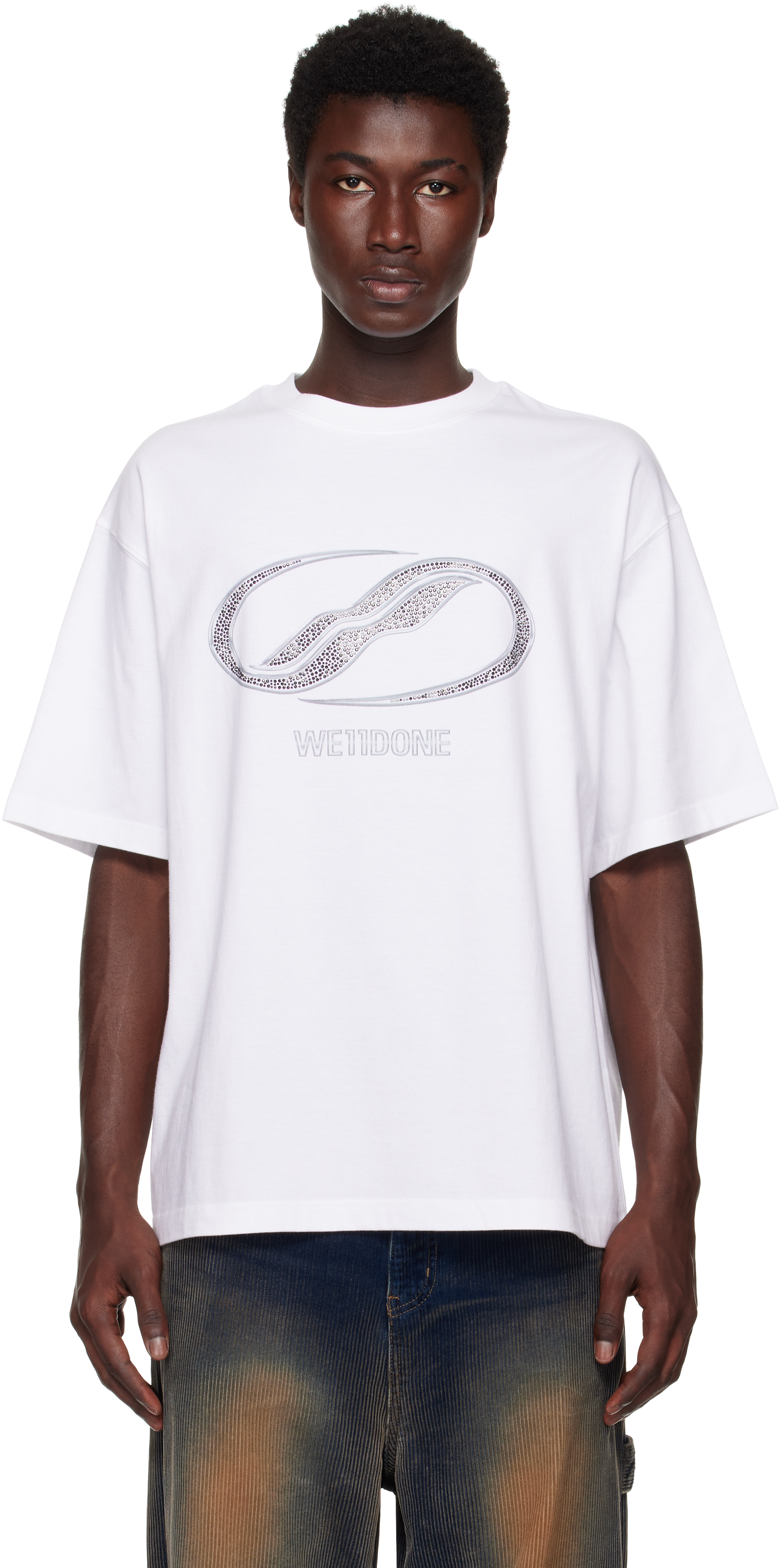品質満点 We11done: ホワイト Rhinestoned We11done Logo Tシャツ ウェア
