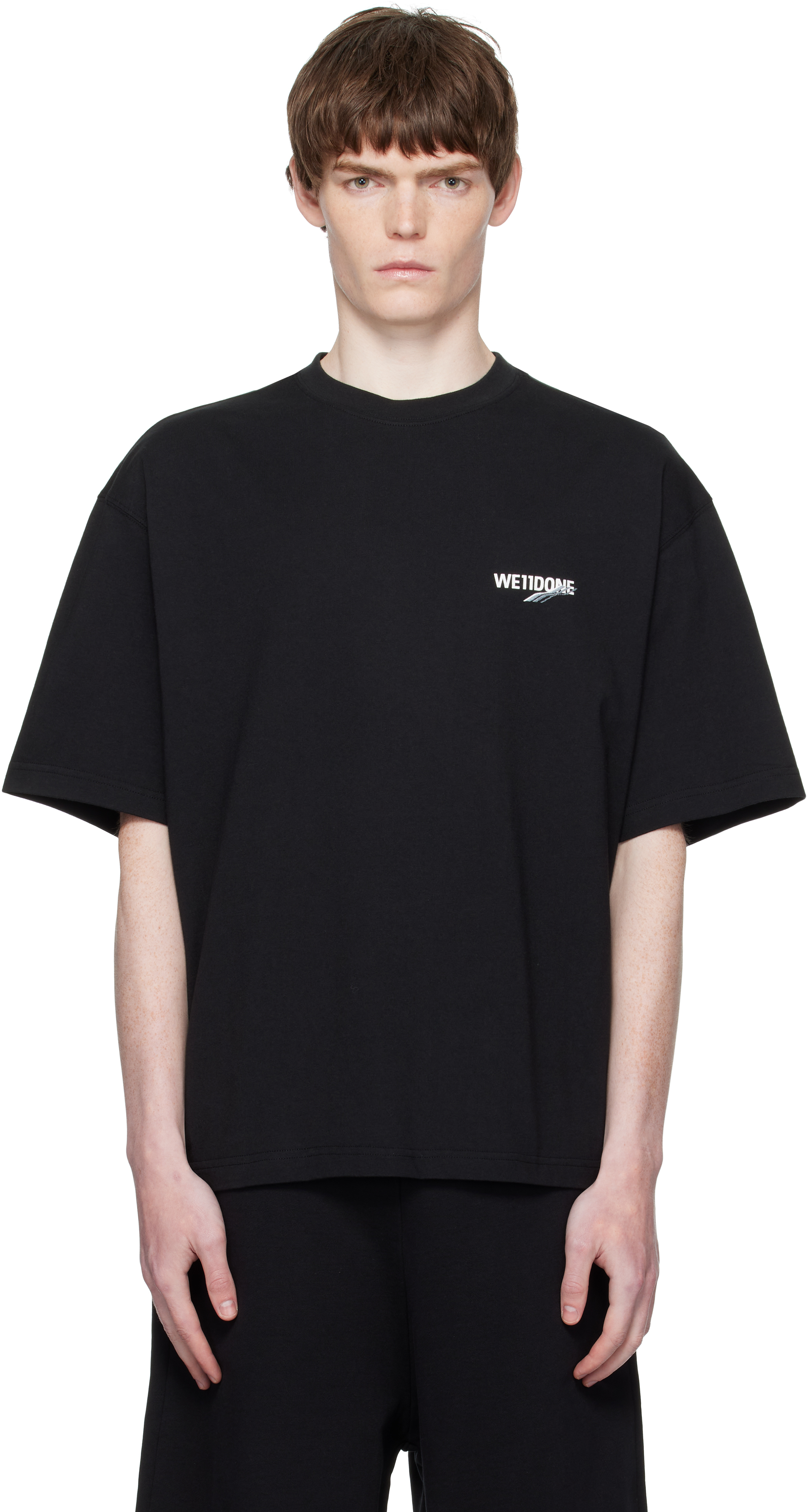 We11done: ブラック Wave ロゴ Tシャツ | SSENSE 日本