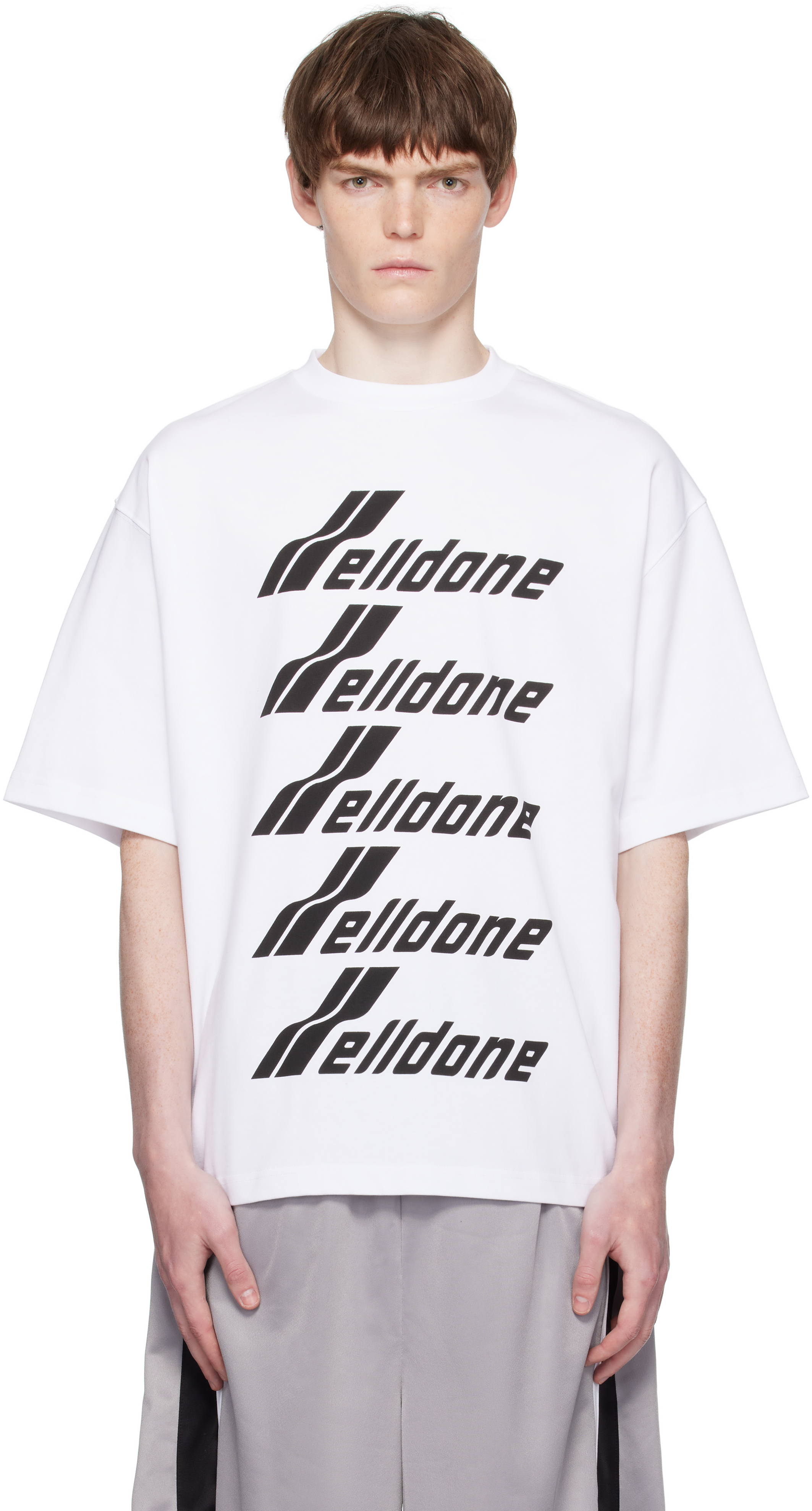 We11done: White 'WELLDONE' Front Logo T-shirt | SSENSE