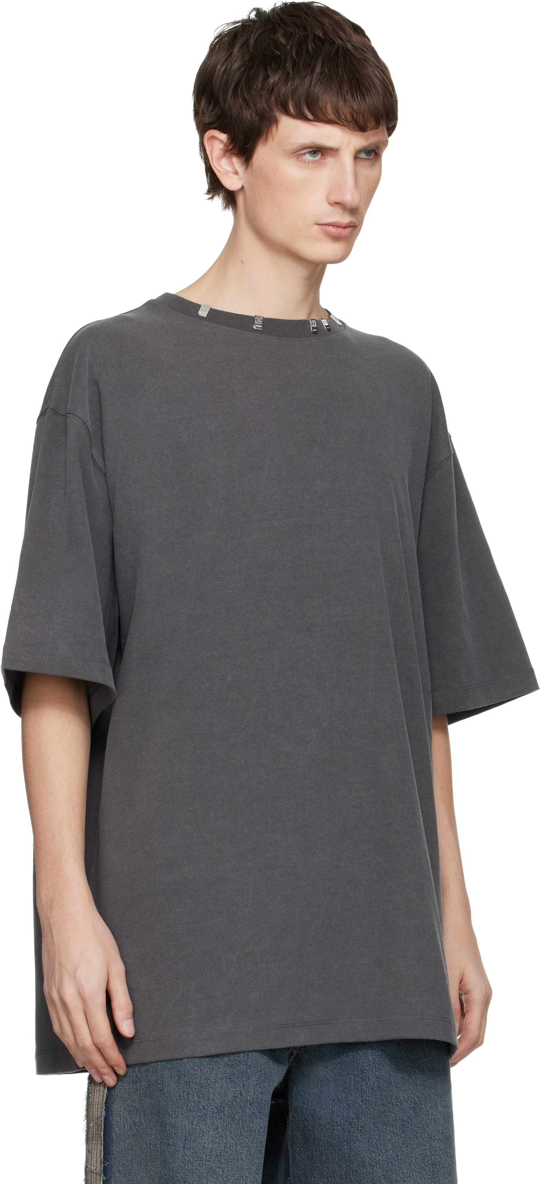 We11 Done Gray Logo Metal Chip T-shirt In Multi