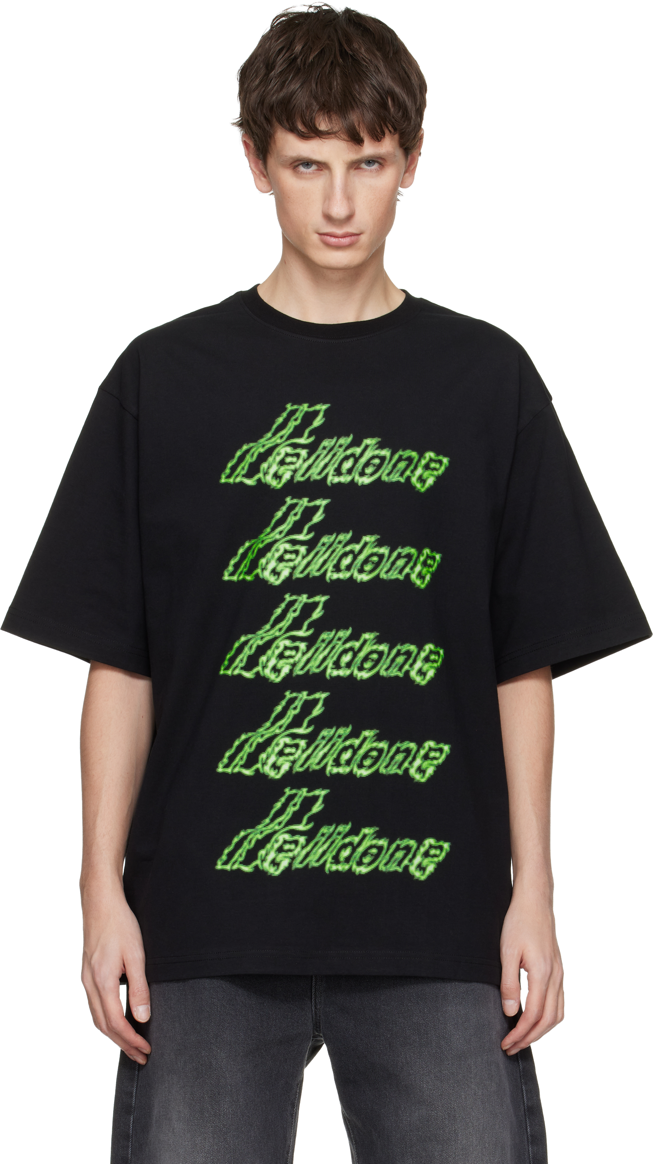 We11done: ブラック Multi-Logo Tシャツ | SSENSE 日本