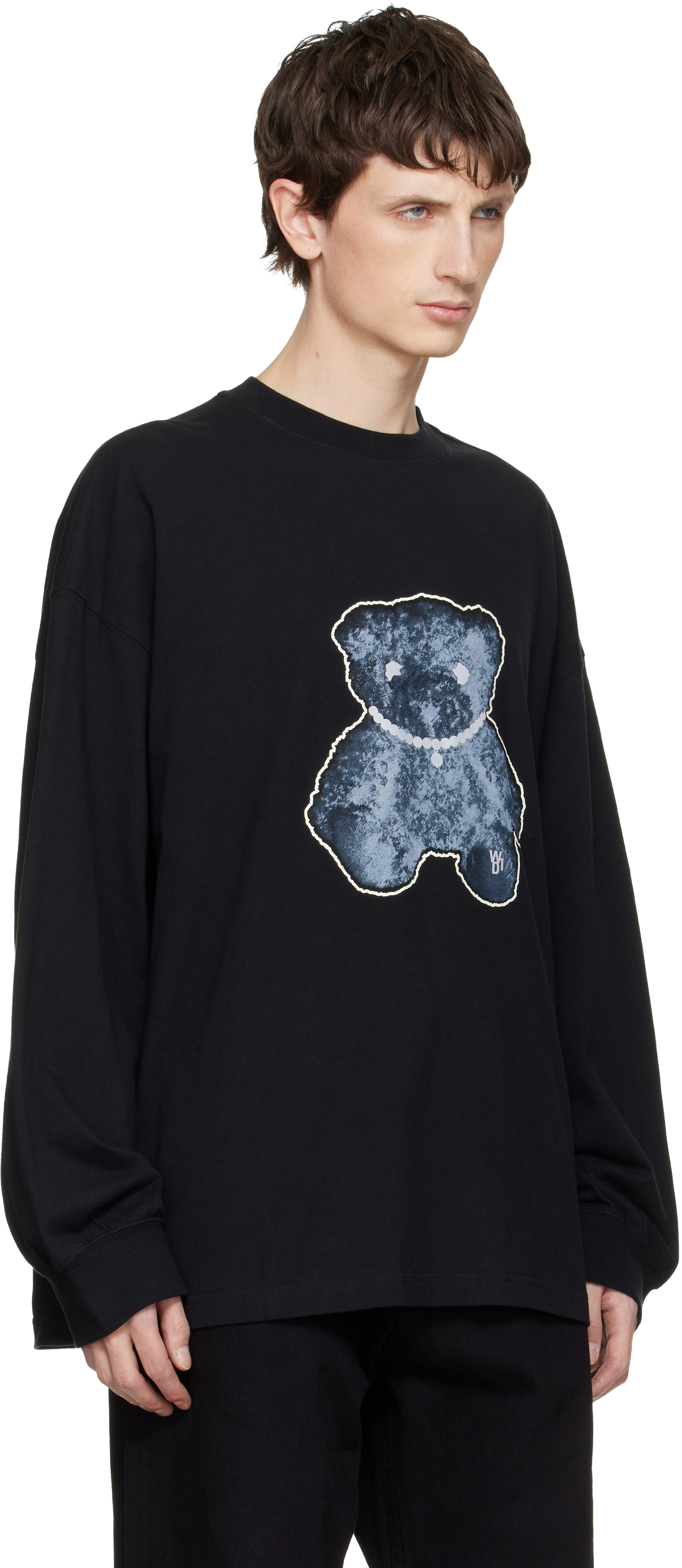 We11 Done Black Pearl Necklace Teddy Long Sleeve T-shirt In Multi