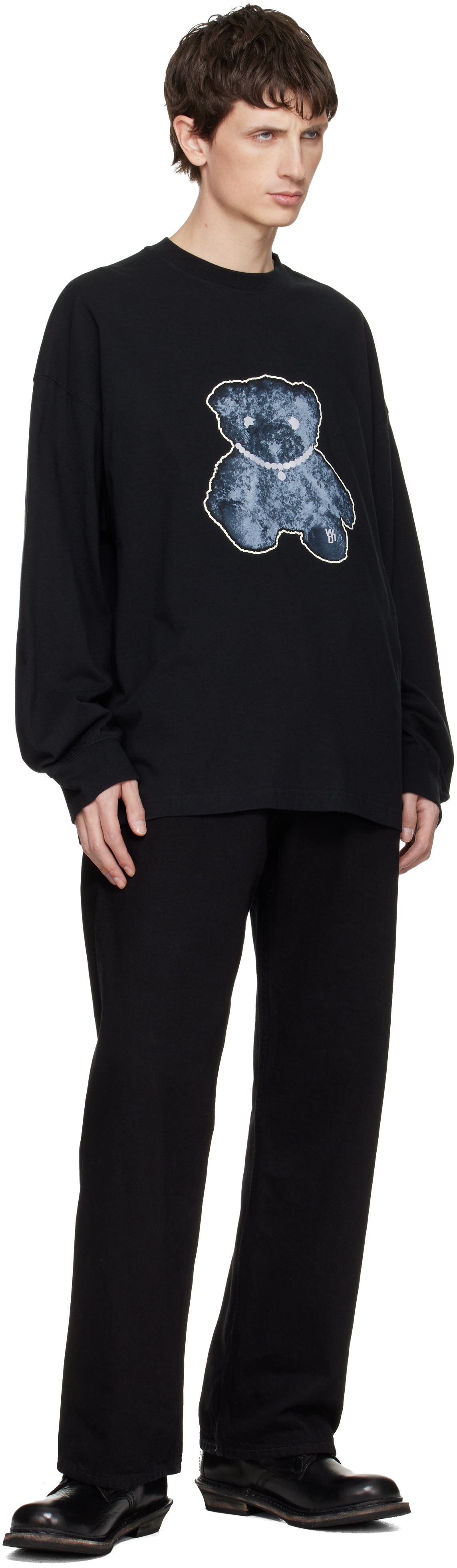 We11 Done Black Pearl Necklace Teddy Long Sleeve T-shirt In Multi