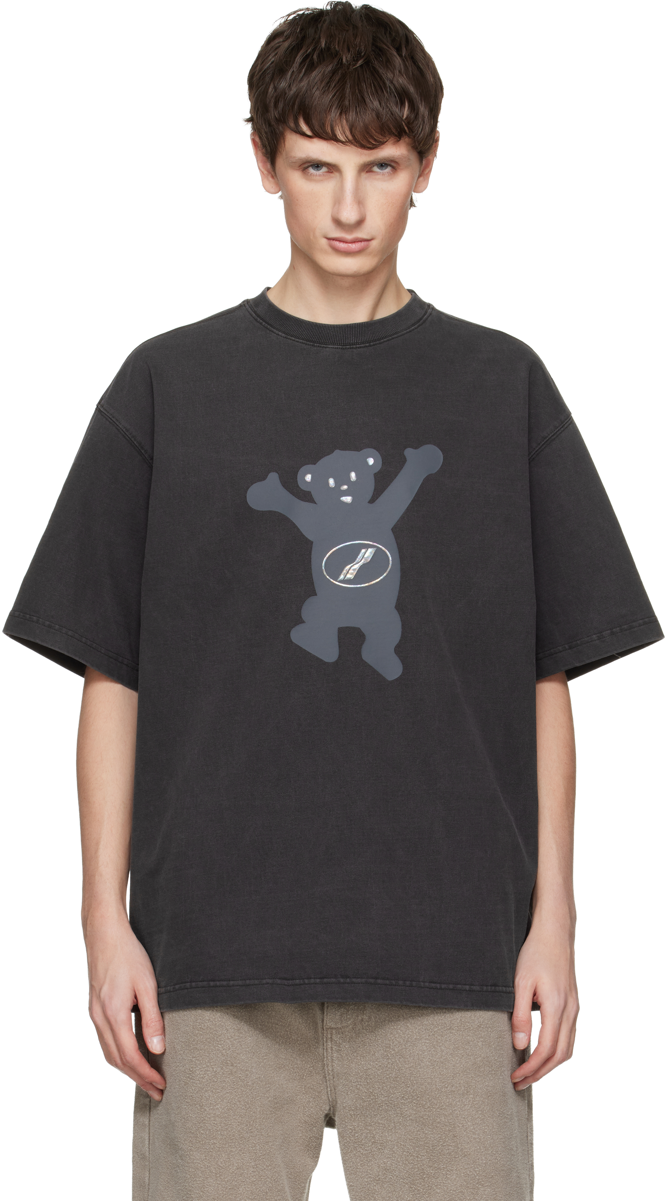 We11 Done Gray Teddy Logo T-shirt In Gray