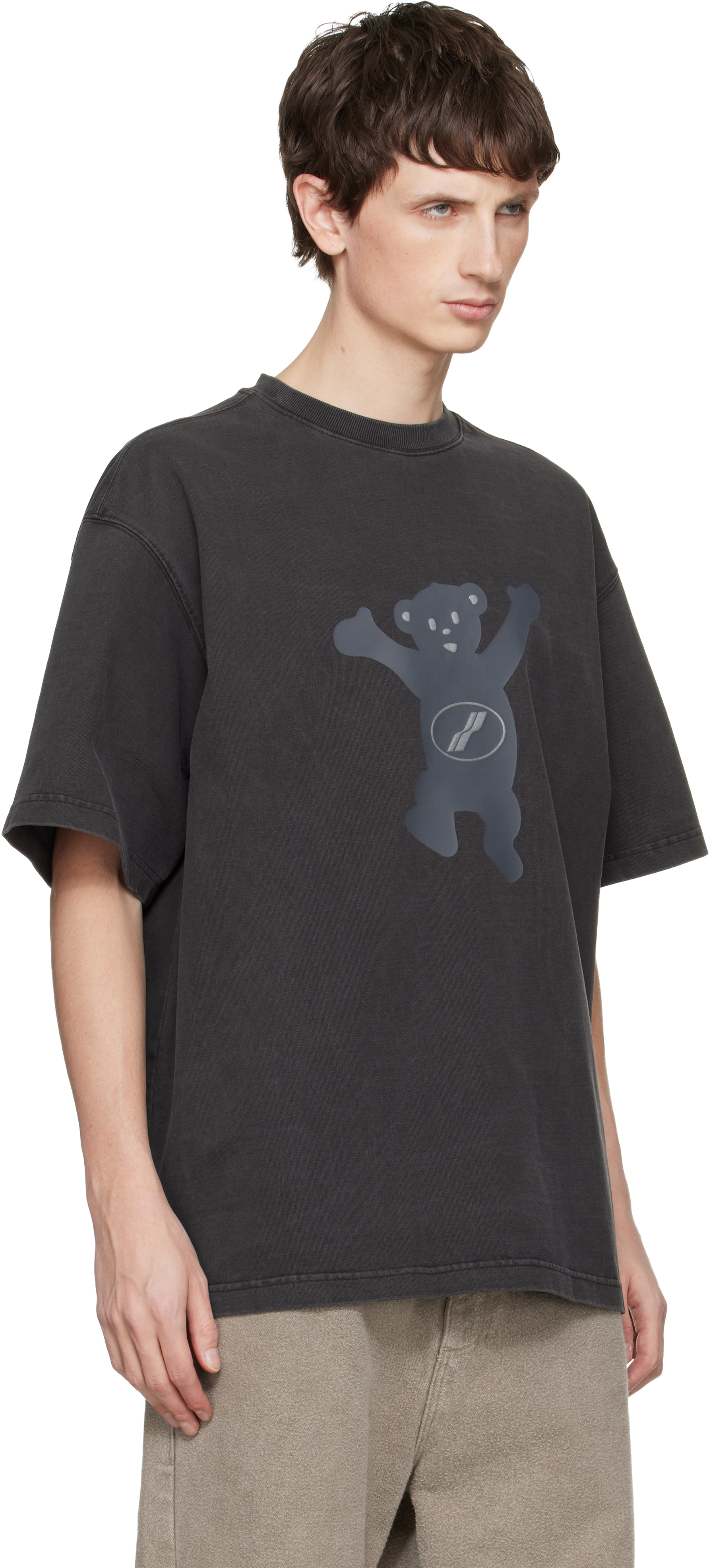 We11 Done Gray Teddy Logo T-shirt In Gray