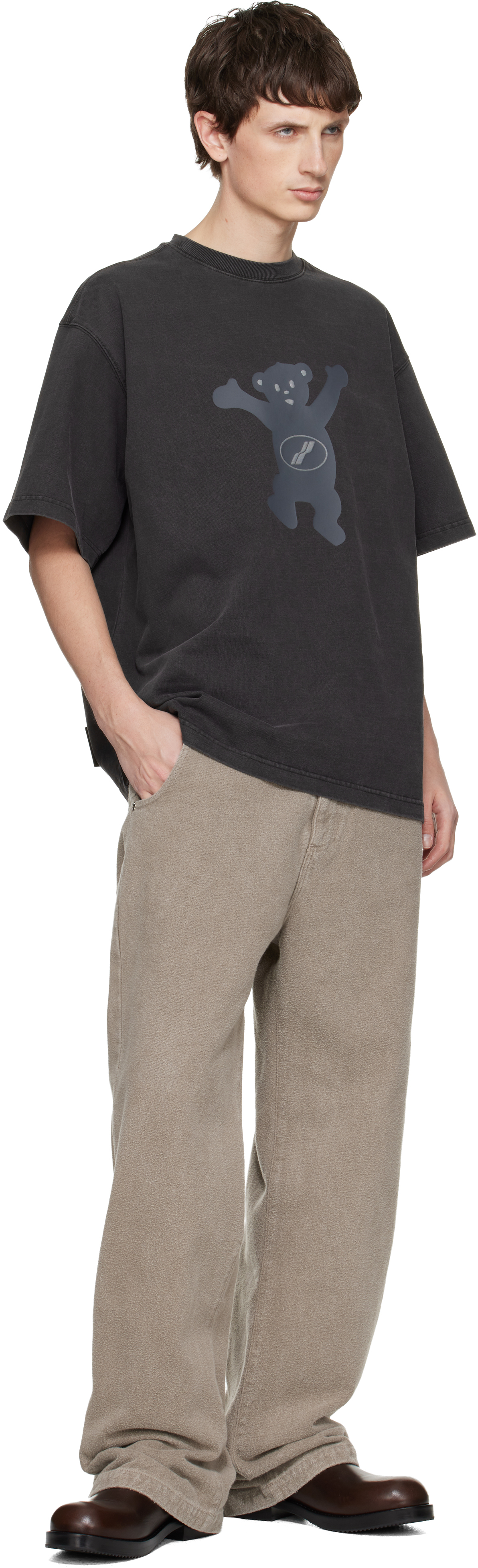 We11 Done Gray Teddy Logo T-shirt In Gray