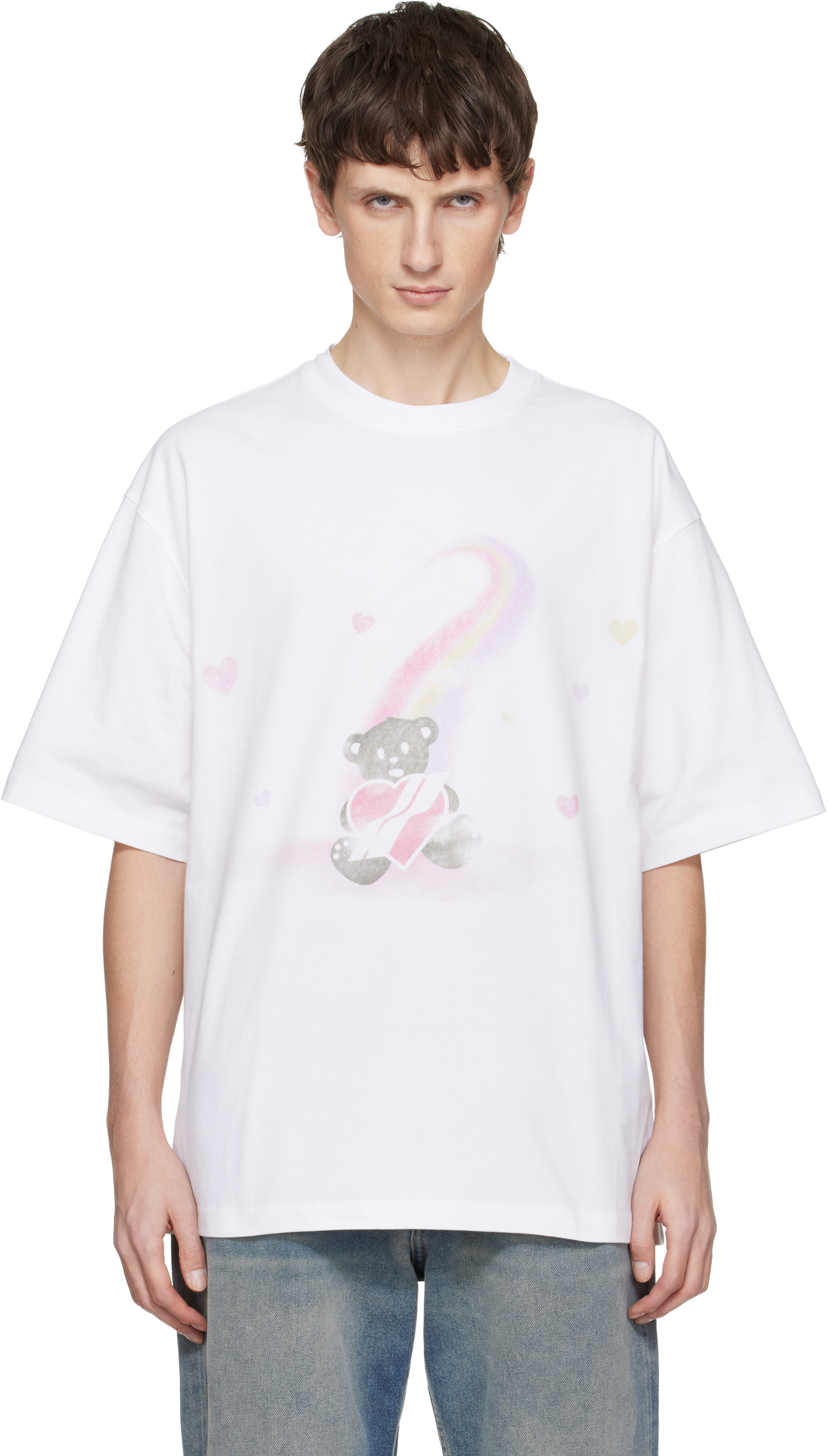 We11 Done White Teddy Bear Print T-shirt In Multi