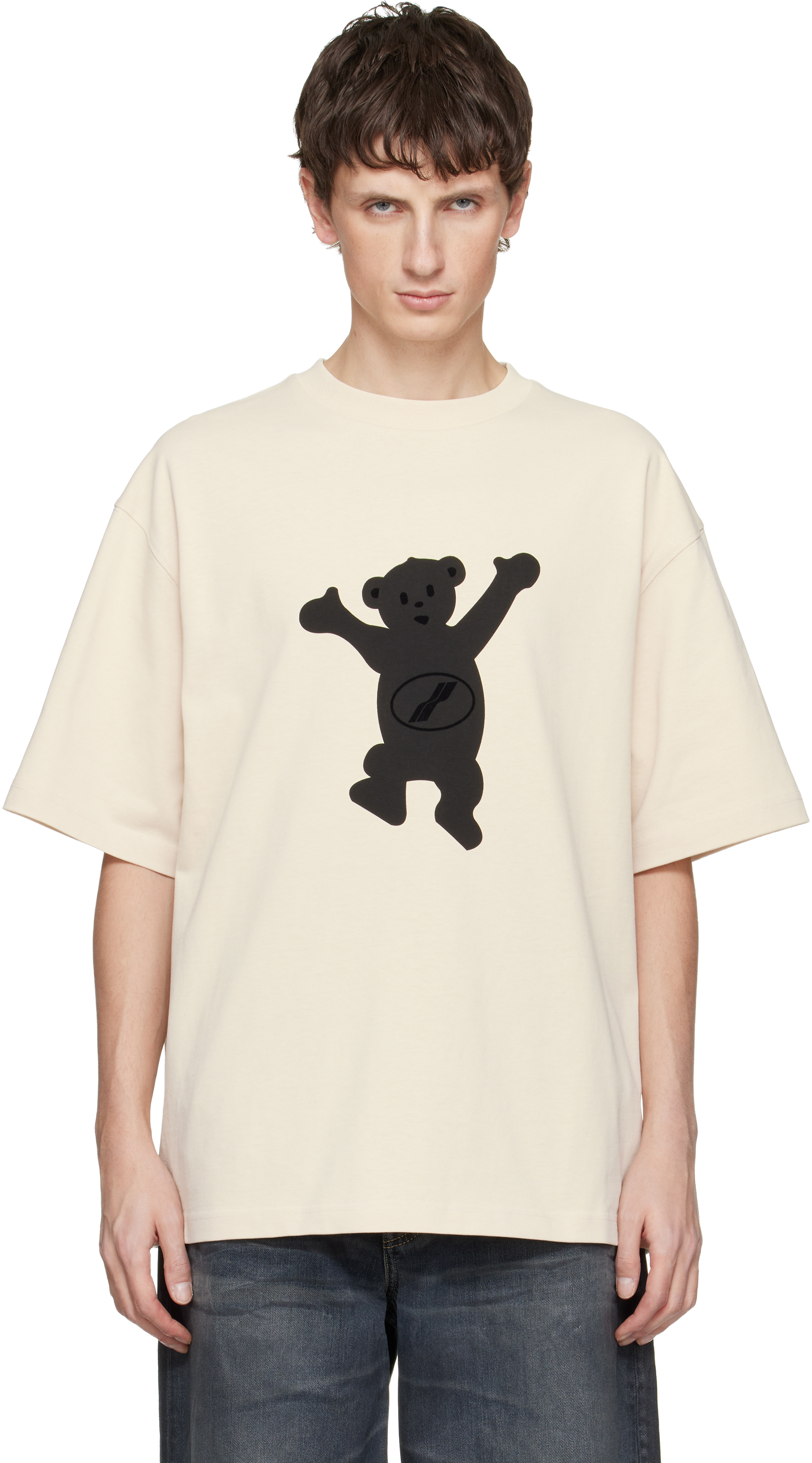 We11 Done Off-white Logo Teddy T-shirt In Neutral